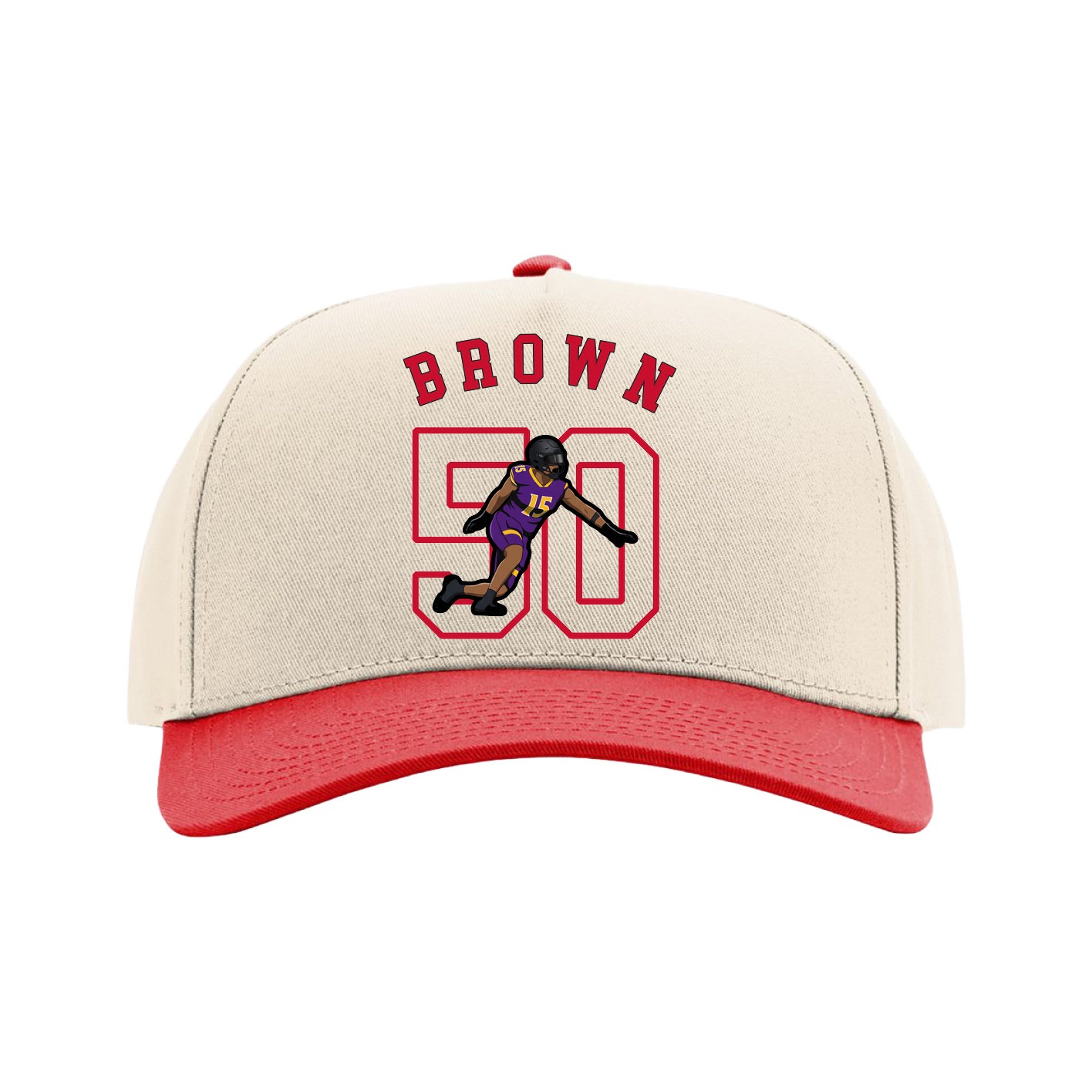 Full Fabric Five-Panel Champ Cap — Shirsey Arch in Cream/Red