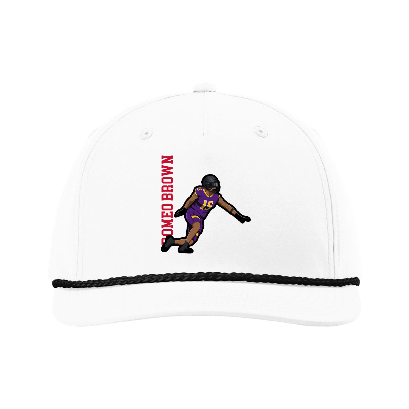 Five-Panel Classic Rope Cap — Name Vertical in White