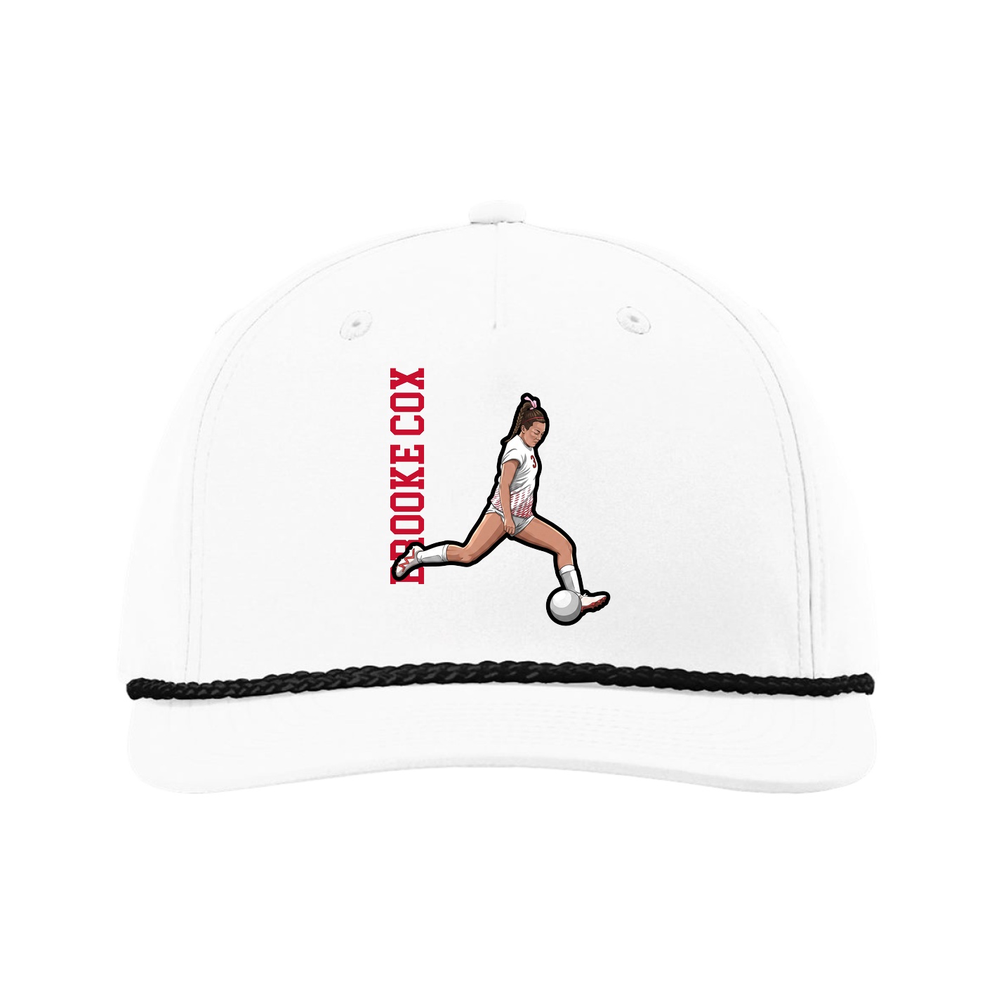 Five-Panel Classic Rope Cap — Name Vertical in White