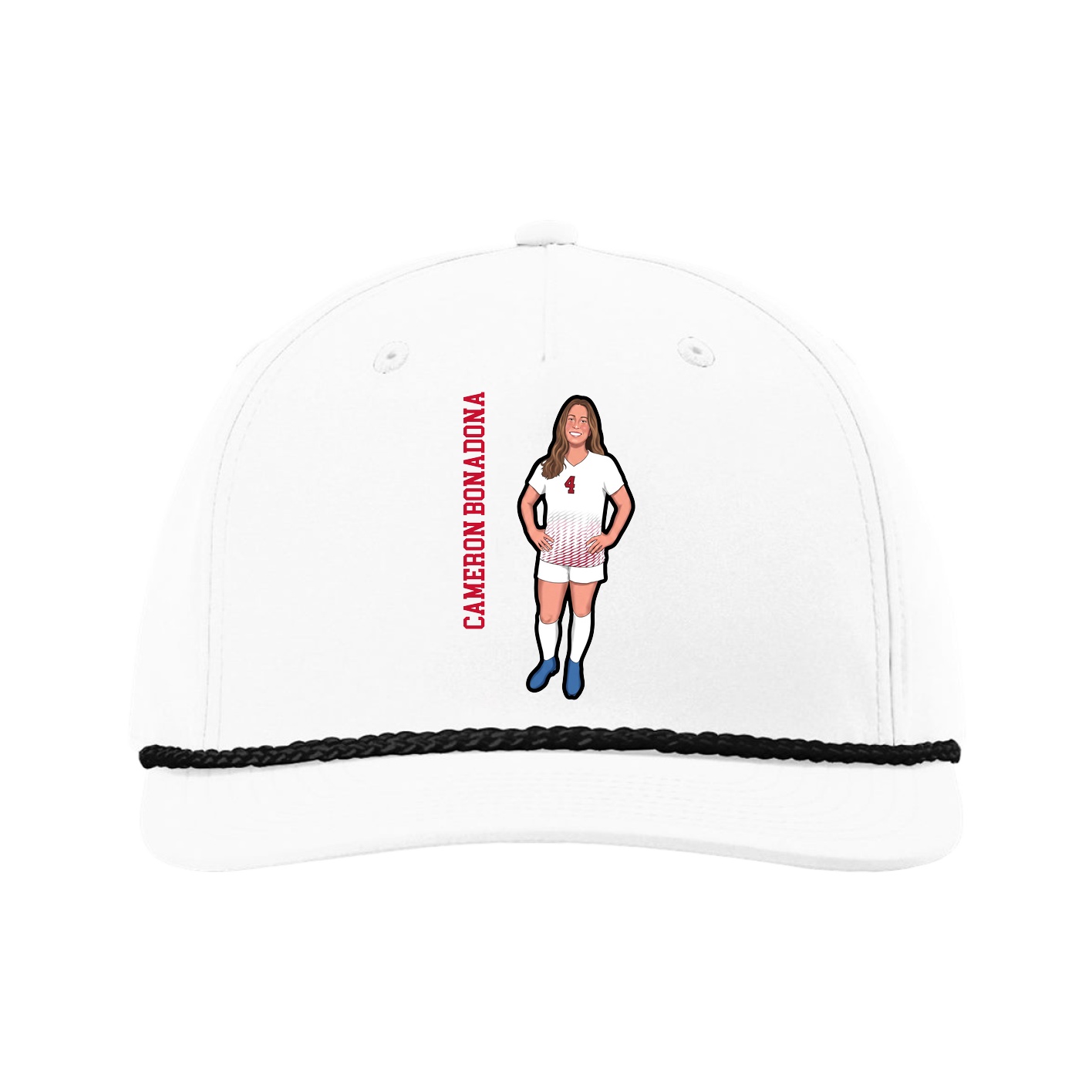 Five-Panel Classic Rope Cap — Name Vertical in White