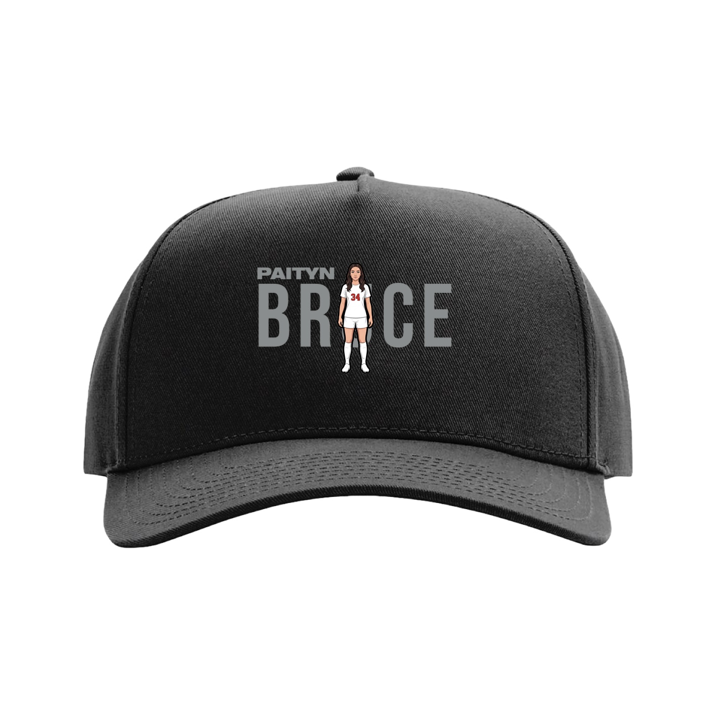 Full Fabric Five-Panel Champ Cap — Player Name in Black