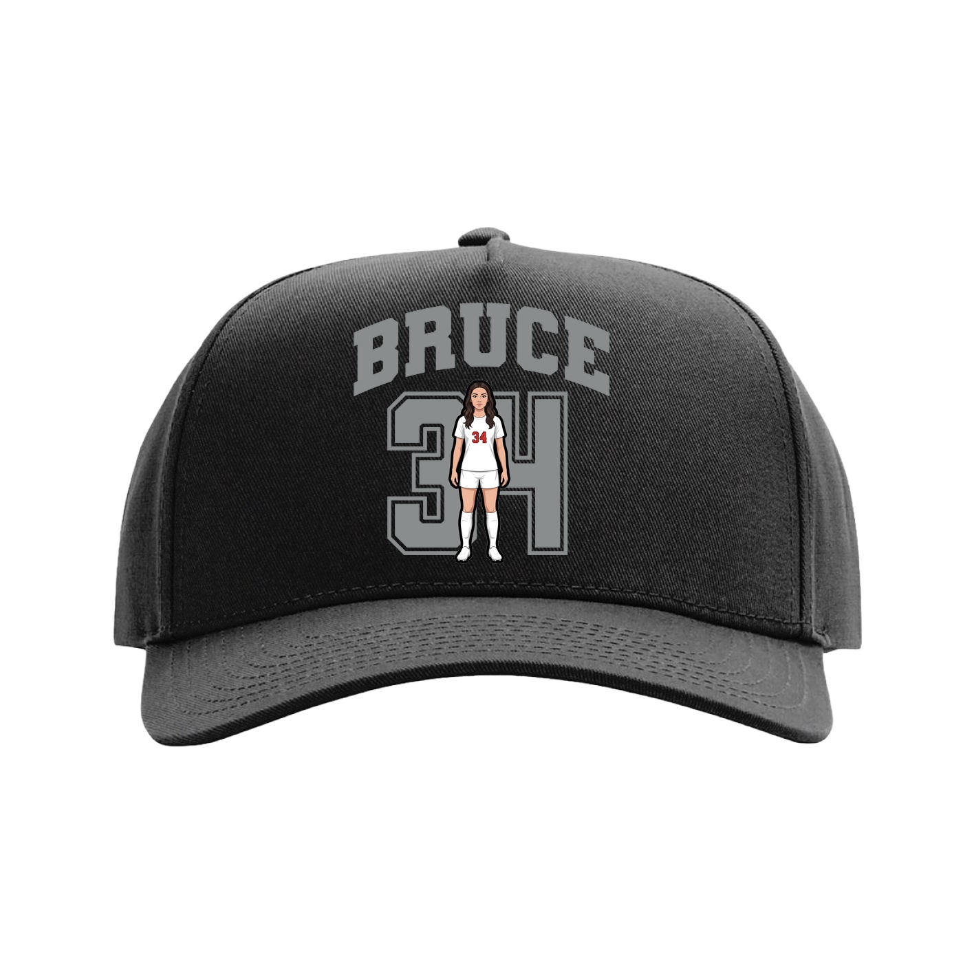 Full Fabric Five-Panel Champ Cap — Number in Black