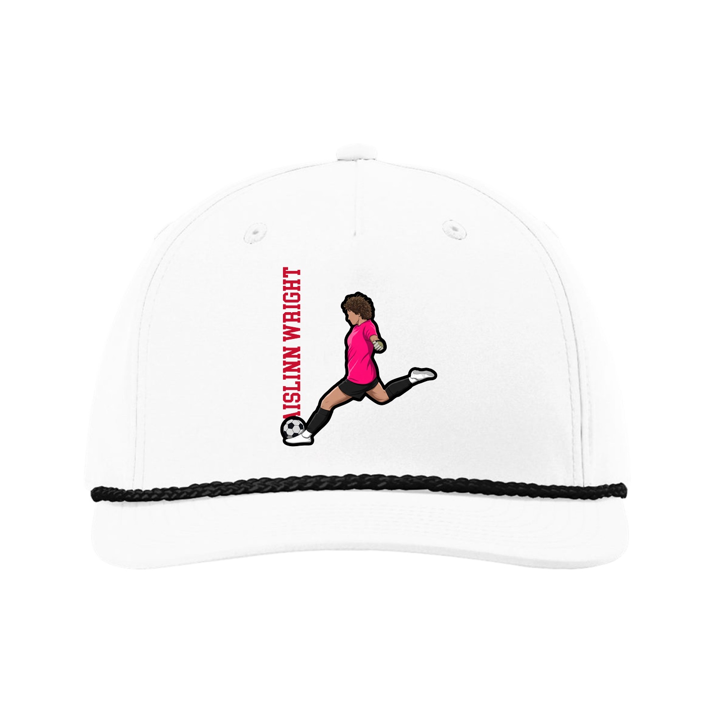 Five-Panel Classic Rope Cap — Name Vertical in White