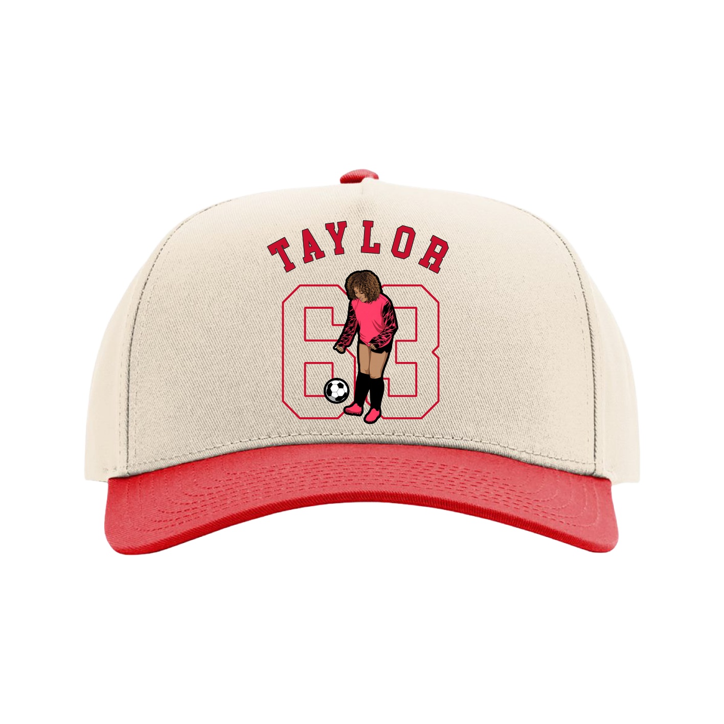 Full Fabric Five-Panel Champ Cap — Shirsey Arch in Cream/Red