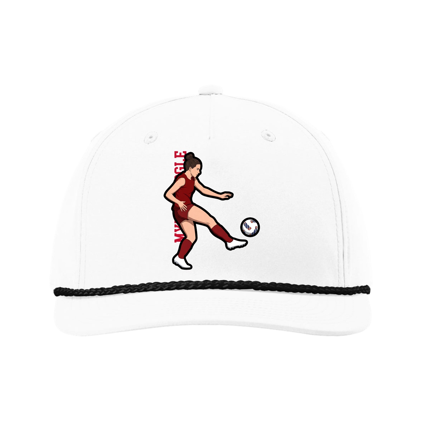 Five-Panel Classic Rope Cap — Name Vertical in White
