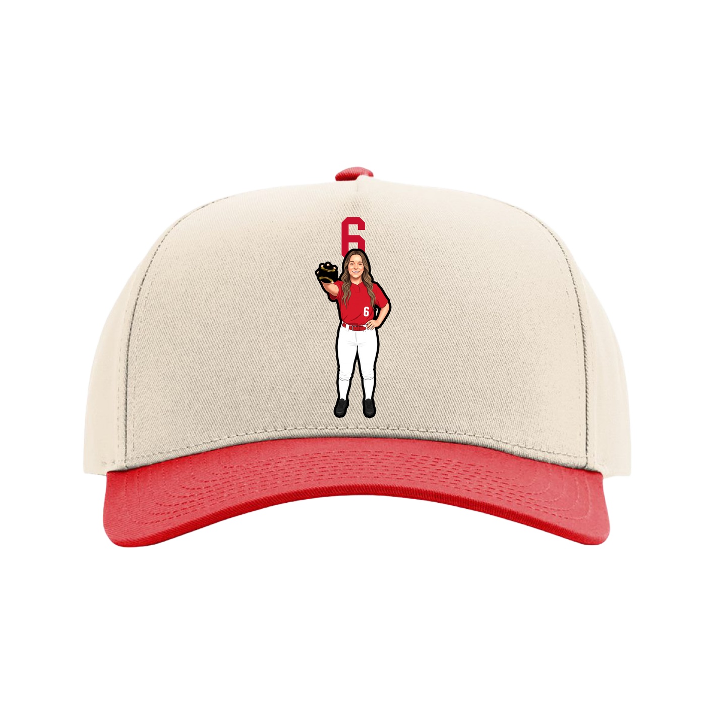 Full Fabric Five-Panel Champ Cap — Number Top in Cream/Red