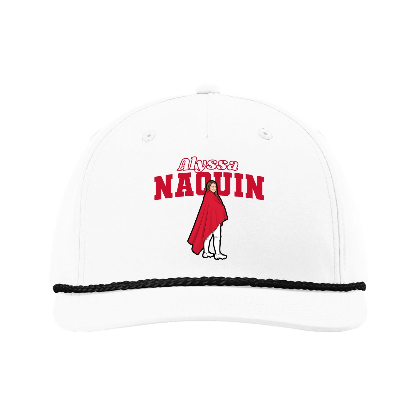 Five-Panel Classic Rope Cap — Name Arch in White