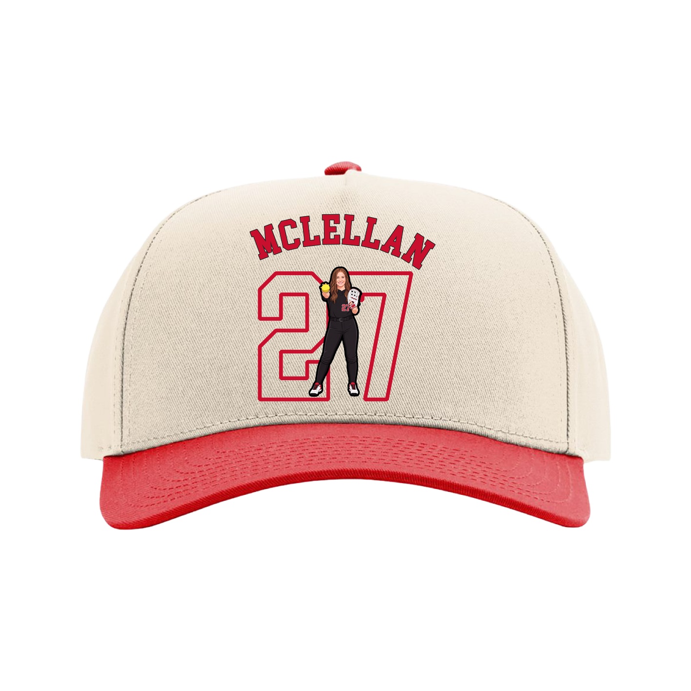 Full Fabric Five-Panel Champ Cap — Shirsey Arch in Cream/Red