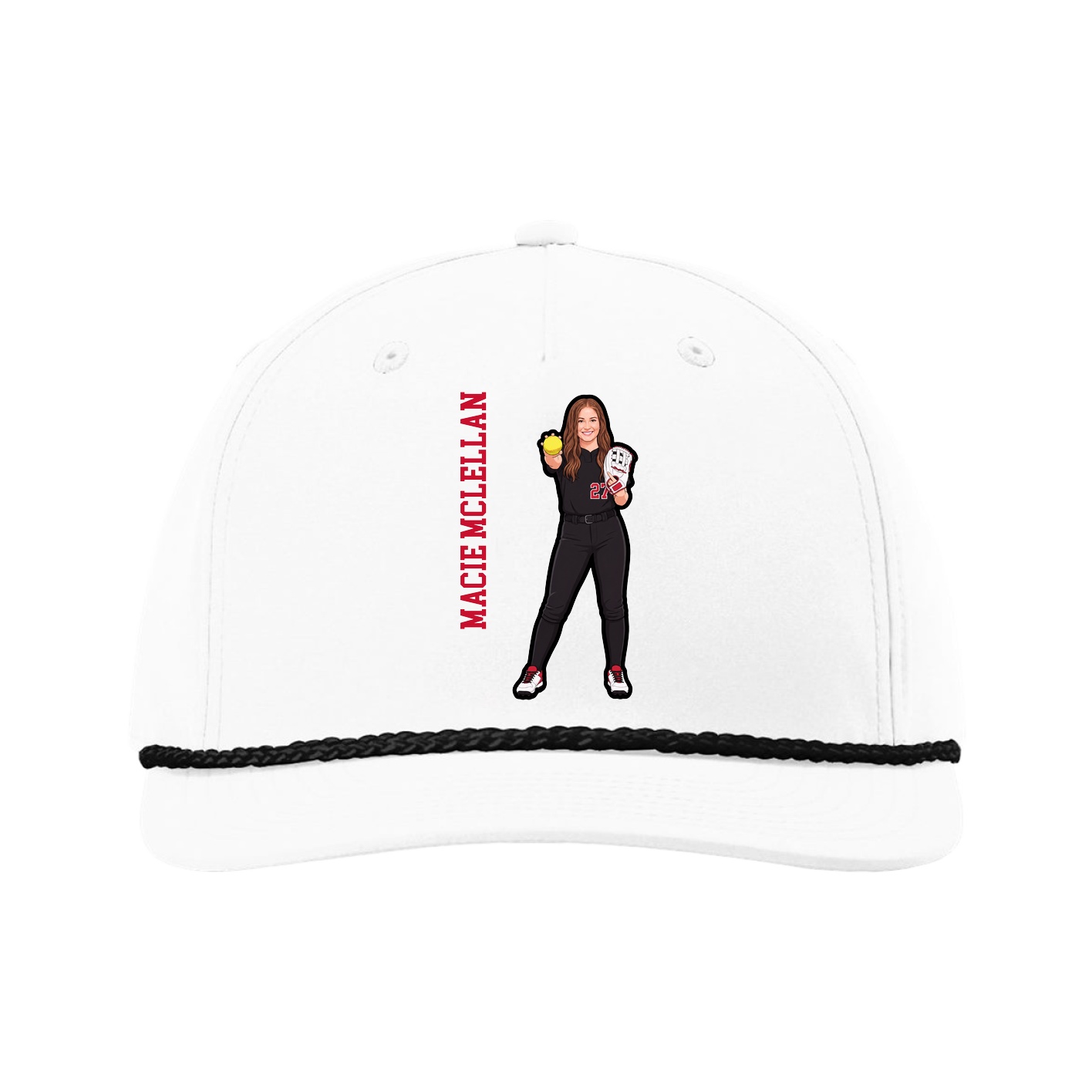 Five-Panel Classic Rope Cap — Name Vertical in White
