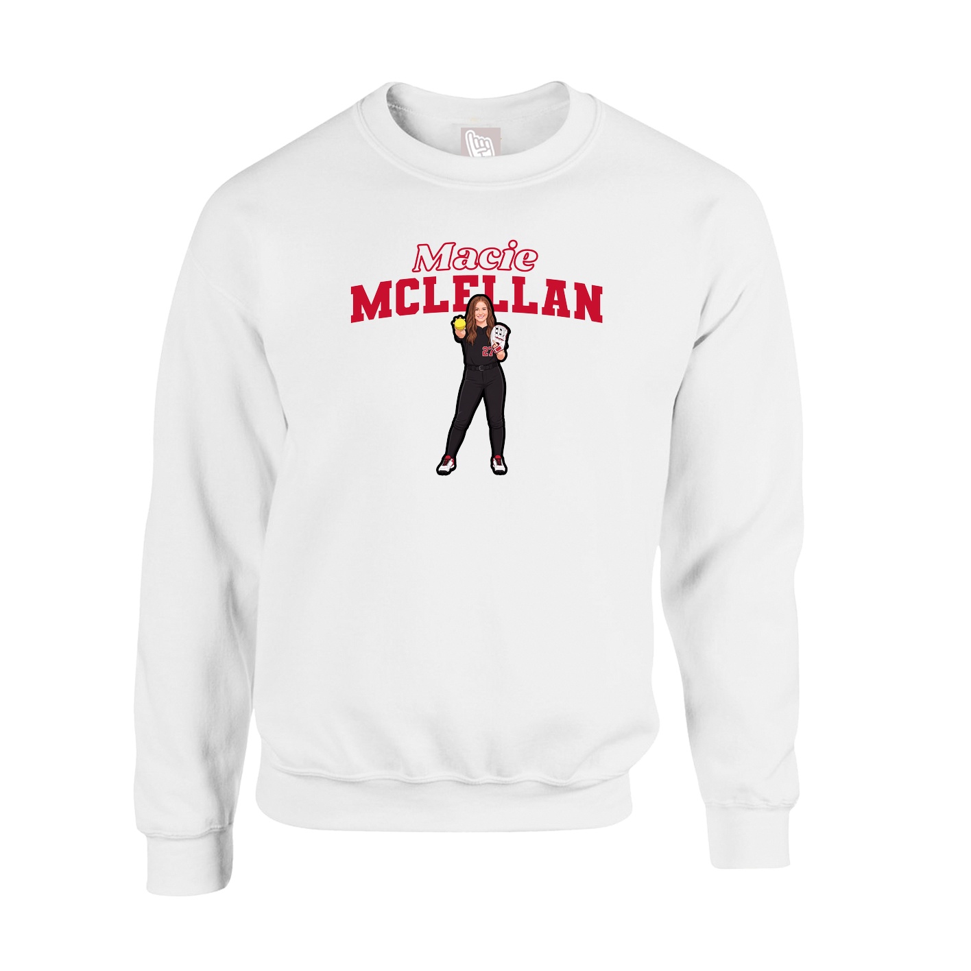 Fleece Crew — Name Arch in White