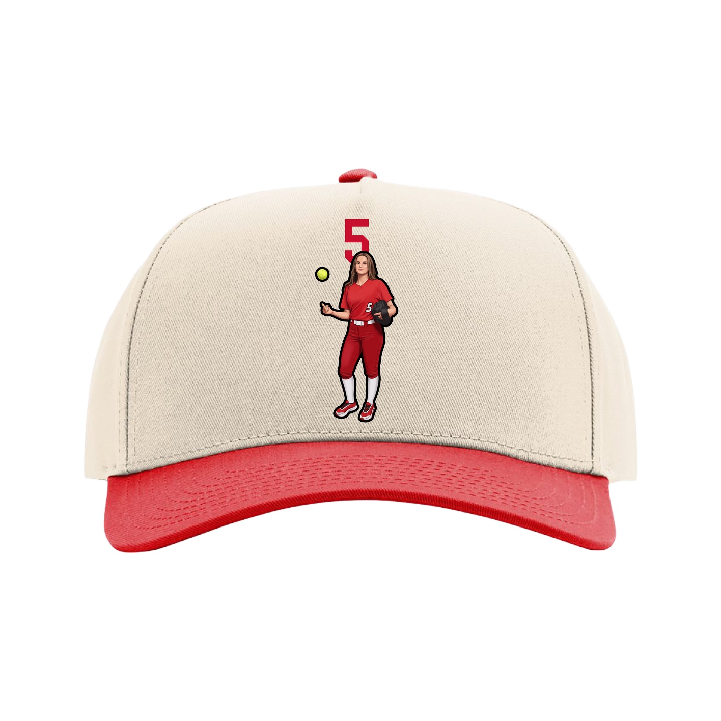 Full Fabric Five-Panel Champ Cap — Number Top in Cream/Red