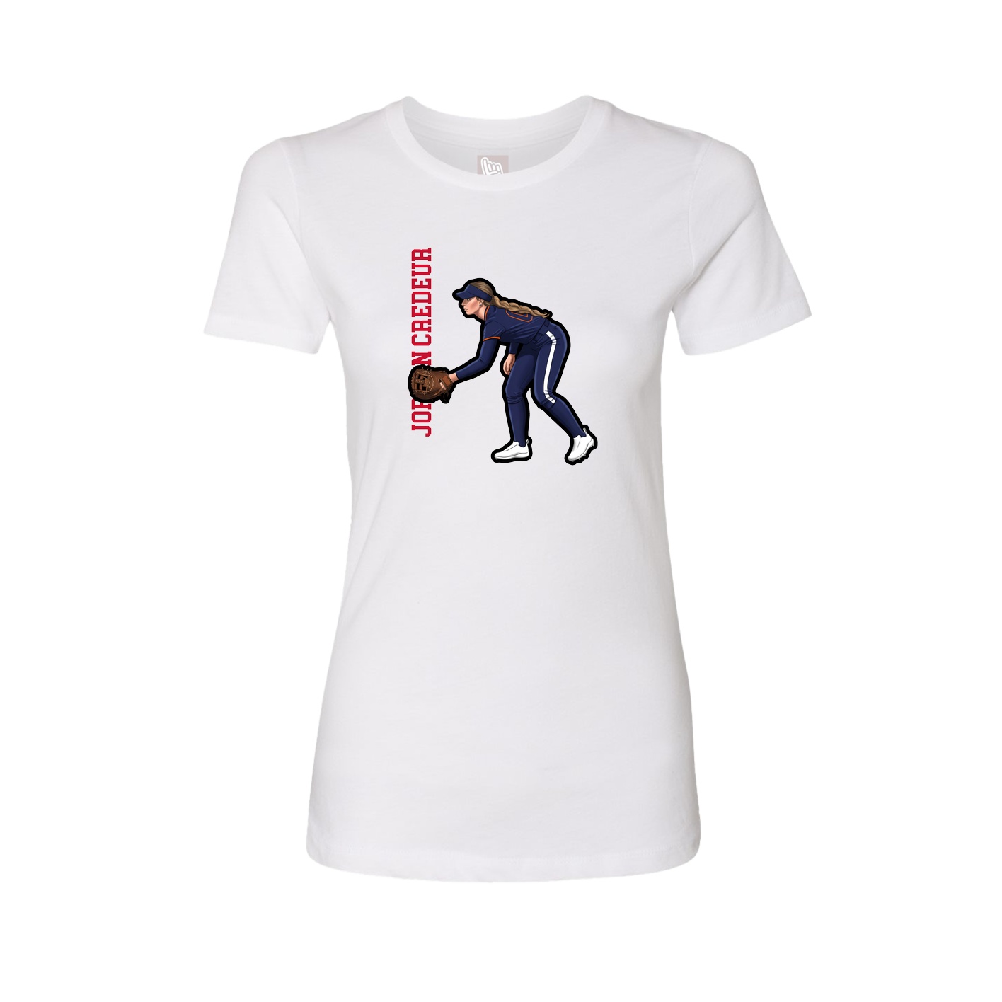 Fitted Women's Tee — Name Vertical in White