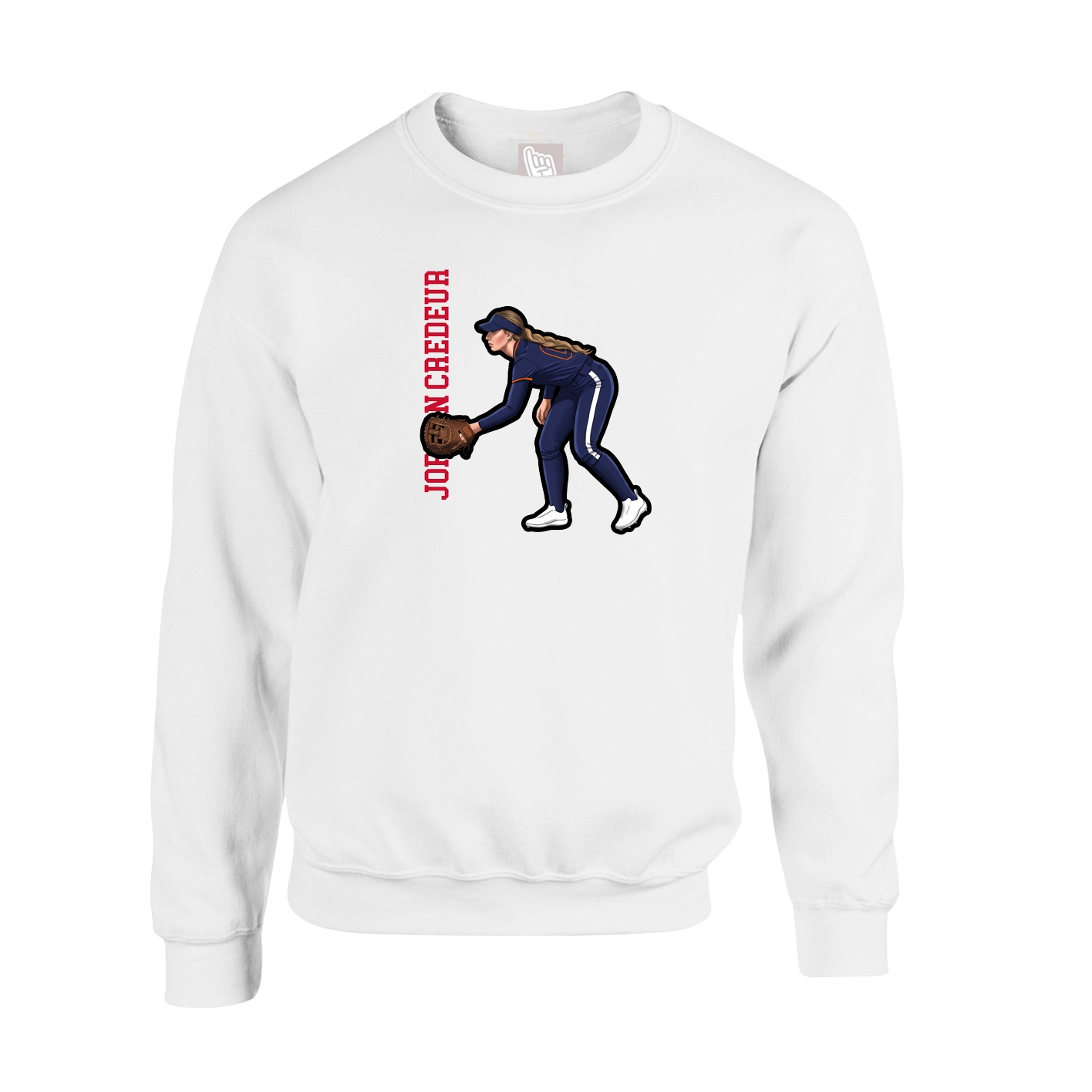 Fleece Crew — Name Vertical in White