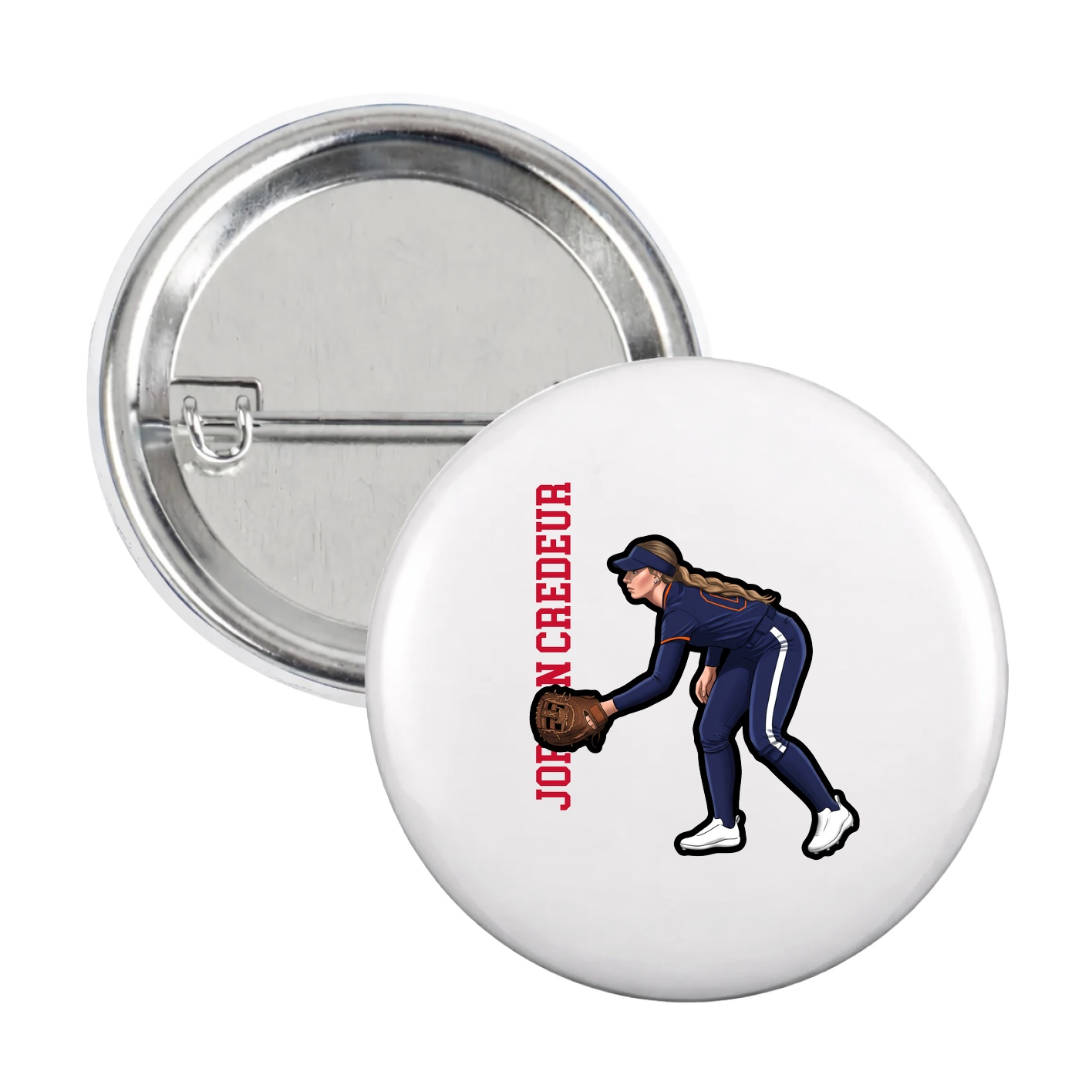 Game Day Button — Name Vertical in White