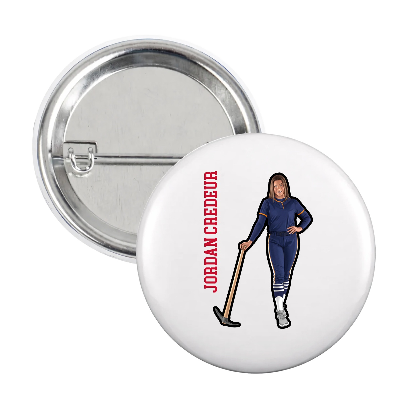 Game Day Button — Name Vertical in White
