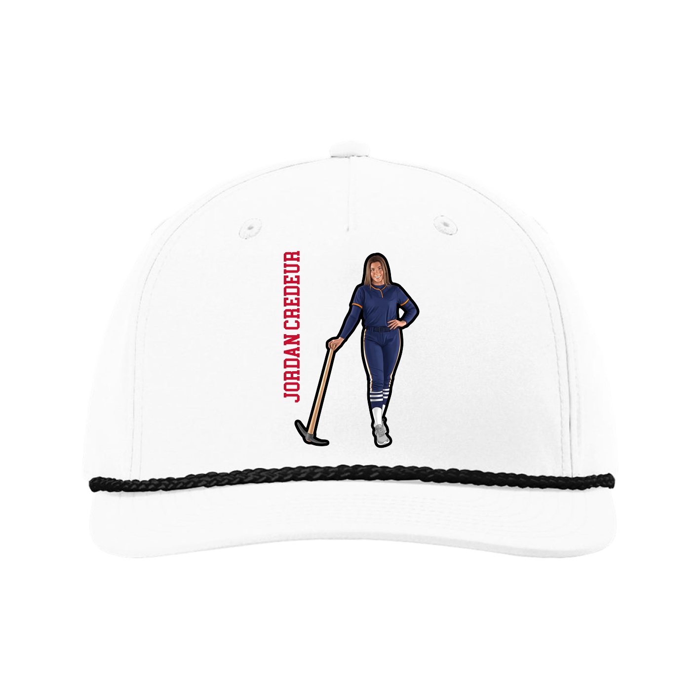 Five-Panel Classic Rope Cap — Name Vertical in White