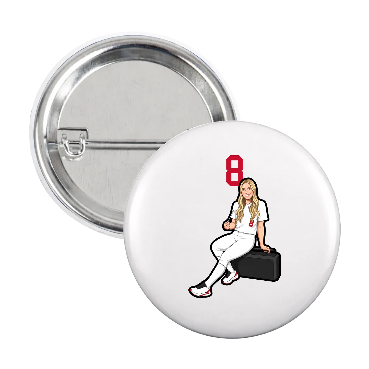 Game Day Button — Number Top in White