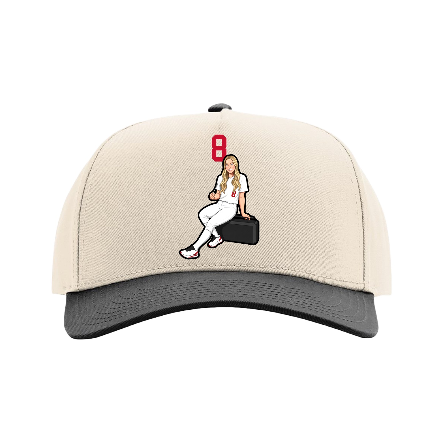 Full Fabric Five-Panel Champ Cap — Number Top in Cream/Black