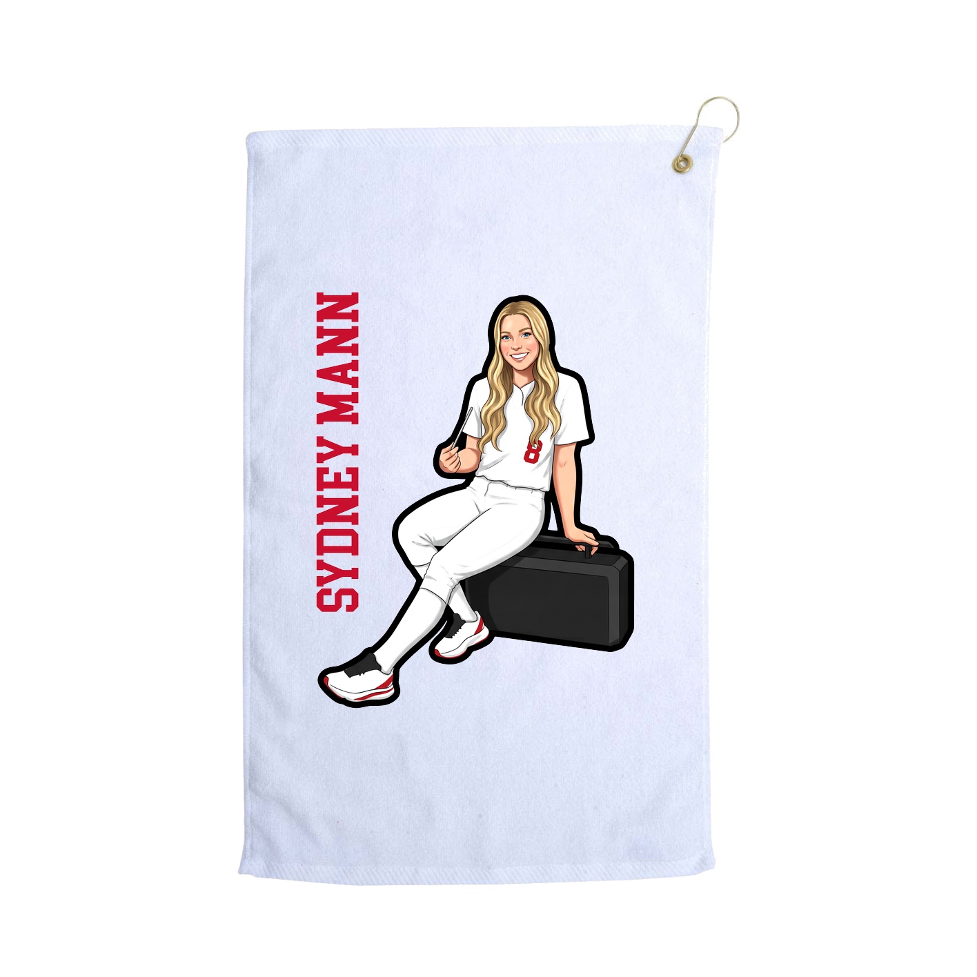 Golf Towel — Name Vertical in White