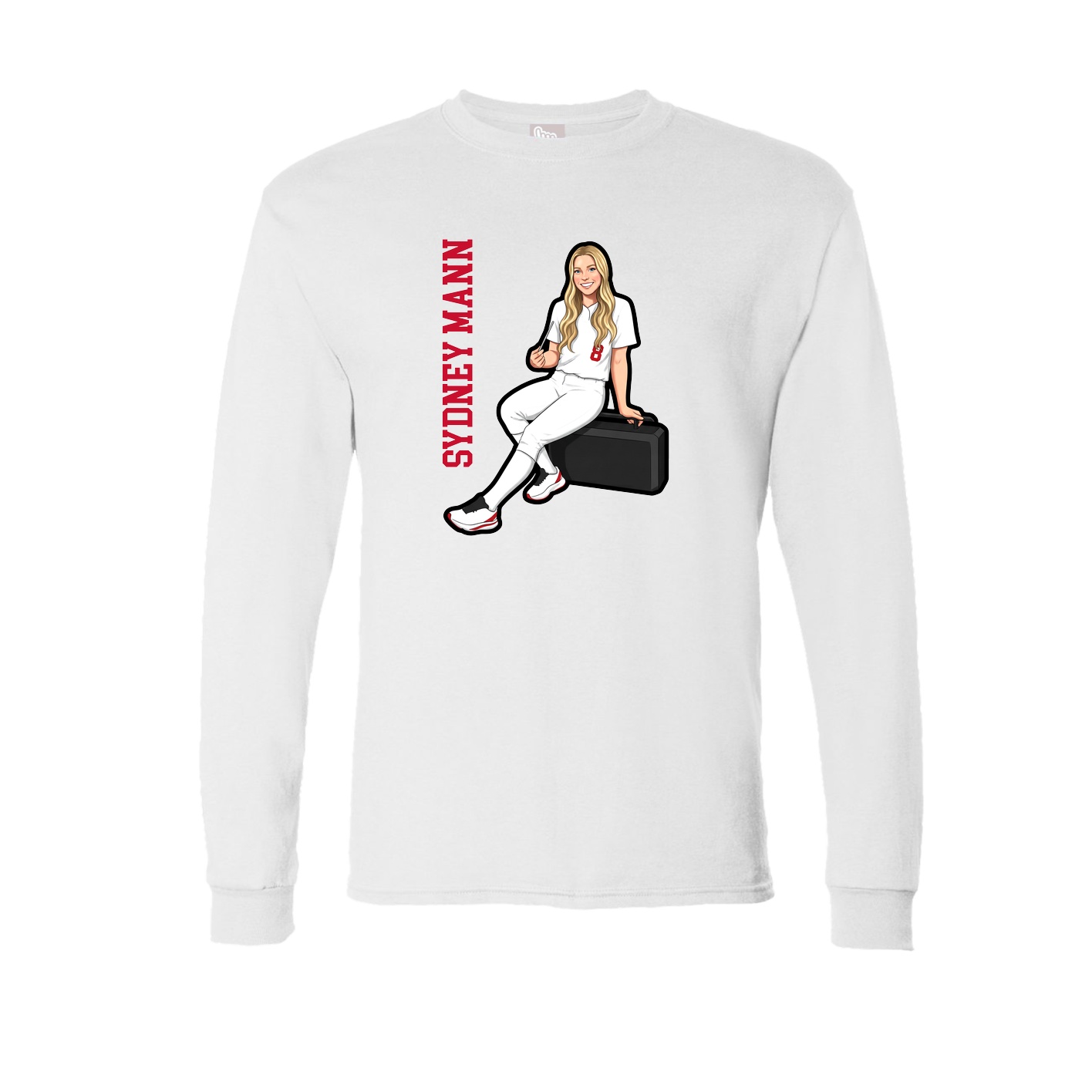 Long Sleeve Tee — Name Vertical in White