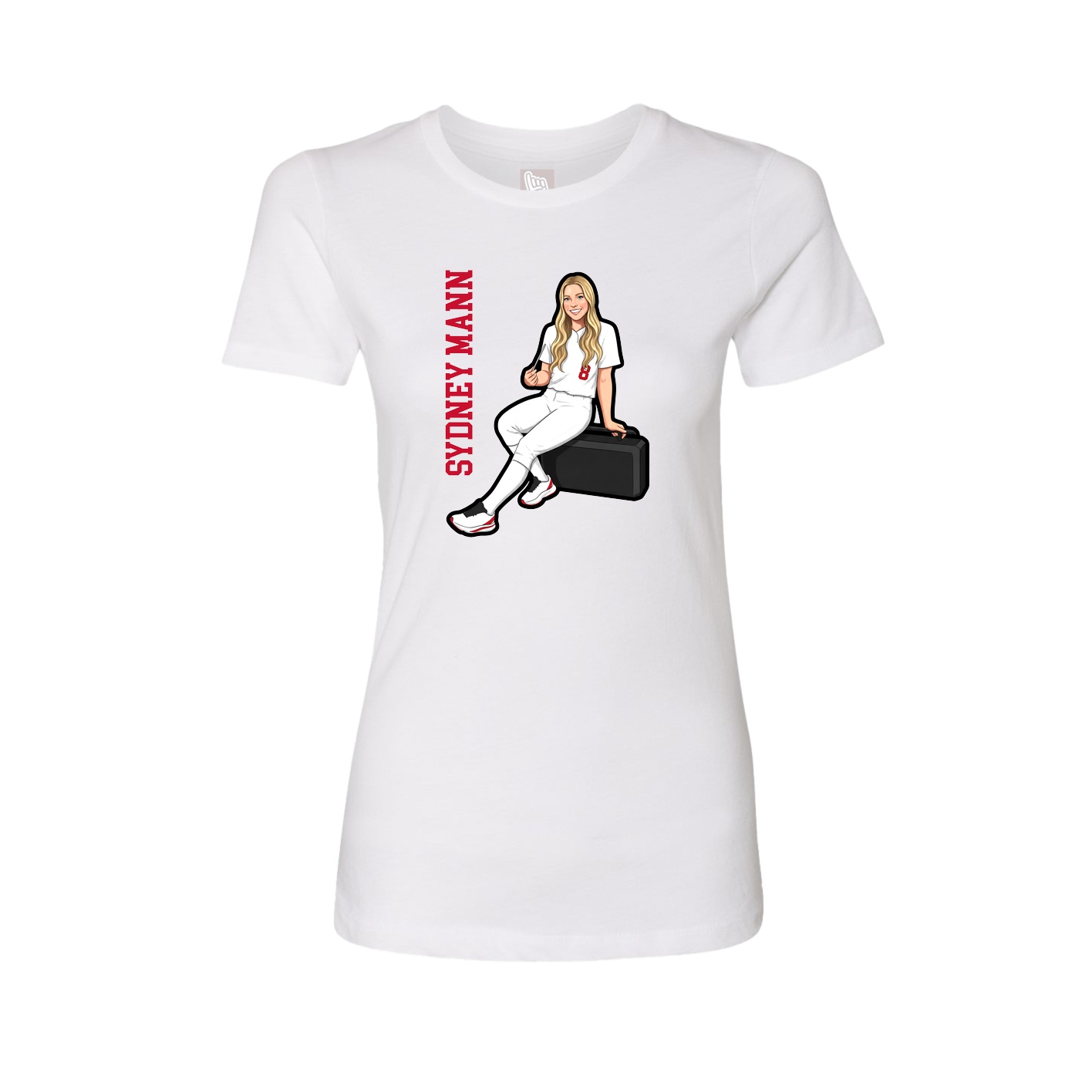 Fitted Women's Tee — Name Vertical in White