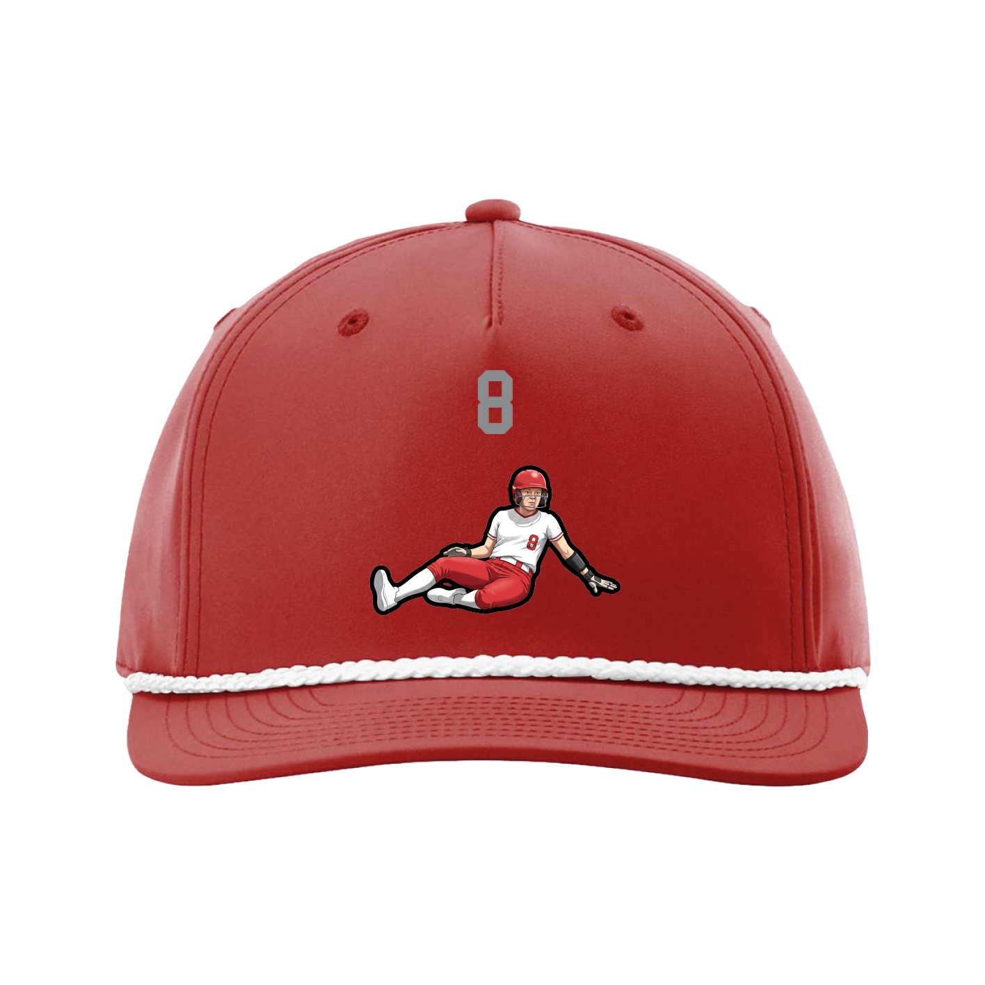 Five-Panel Classic Rope Cap — Number Top in Red
