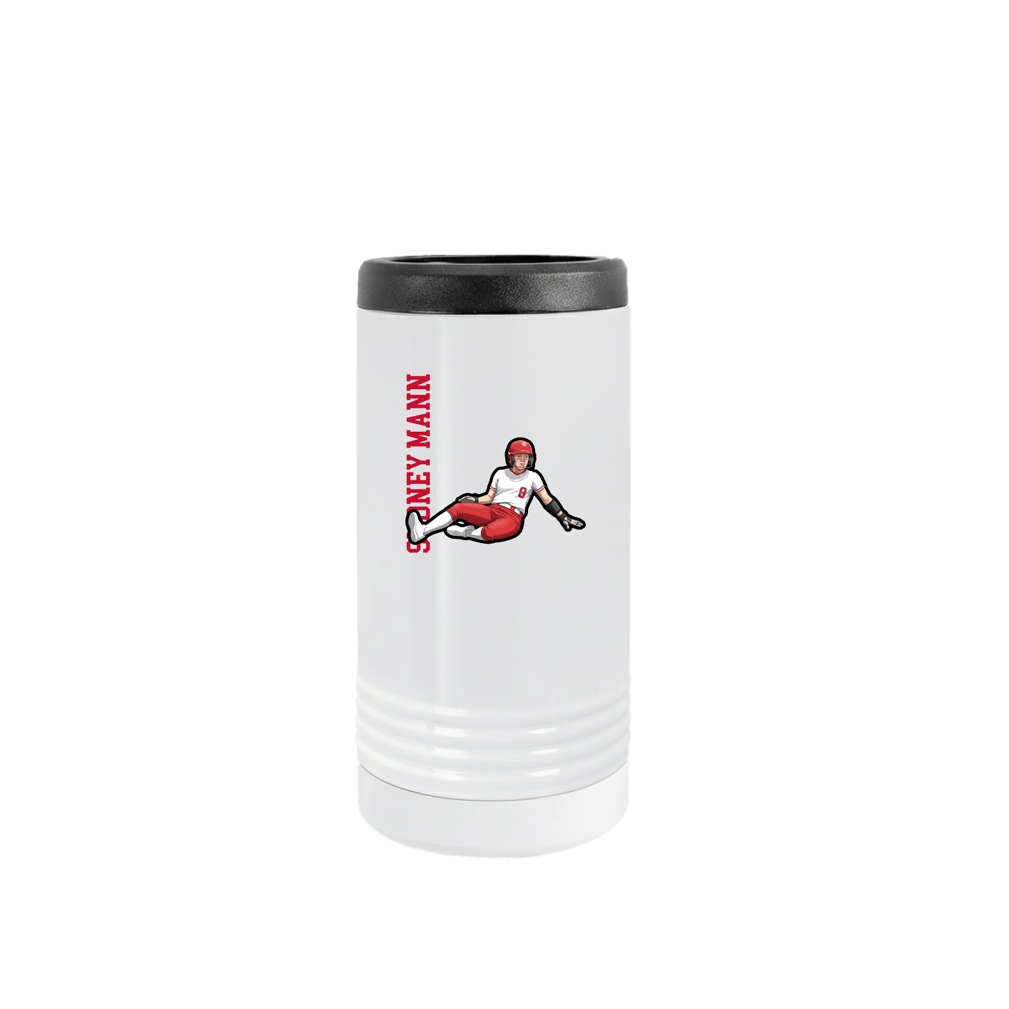 Slim Beverage Holder — Name Vertical in White