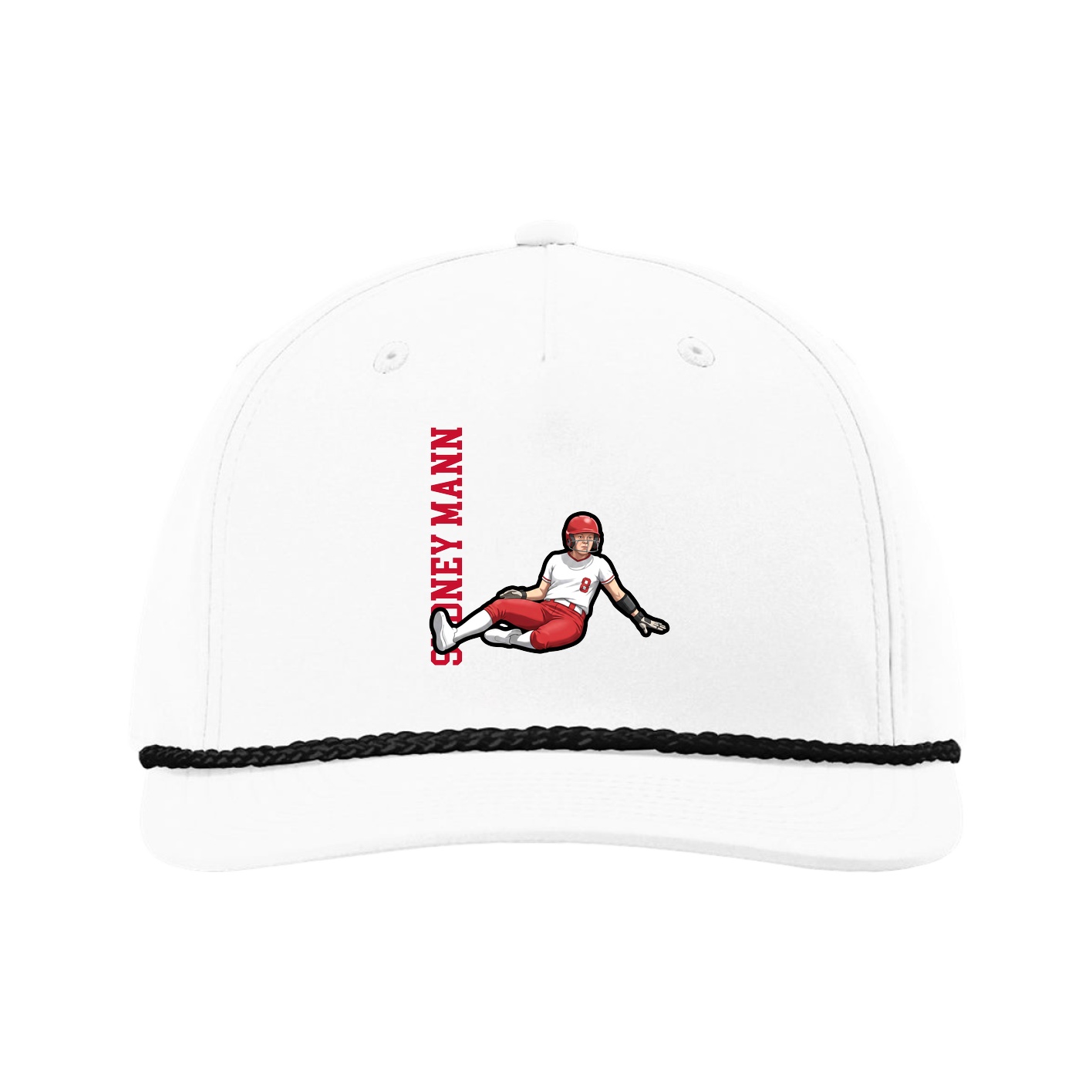 Five-Panel Classic Rope Cap — Name Vertical in White