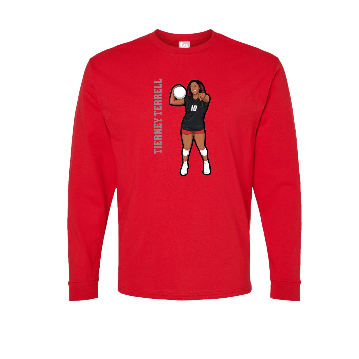 Long Sleeve Tee — Name Vertical in Red