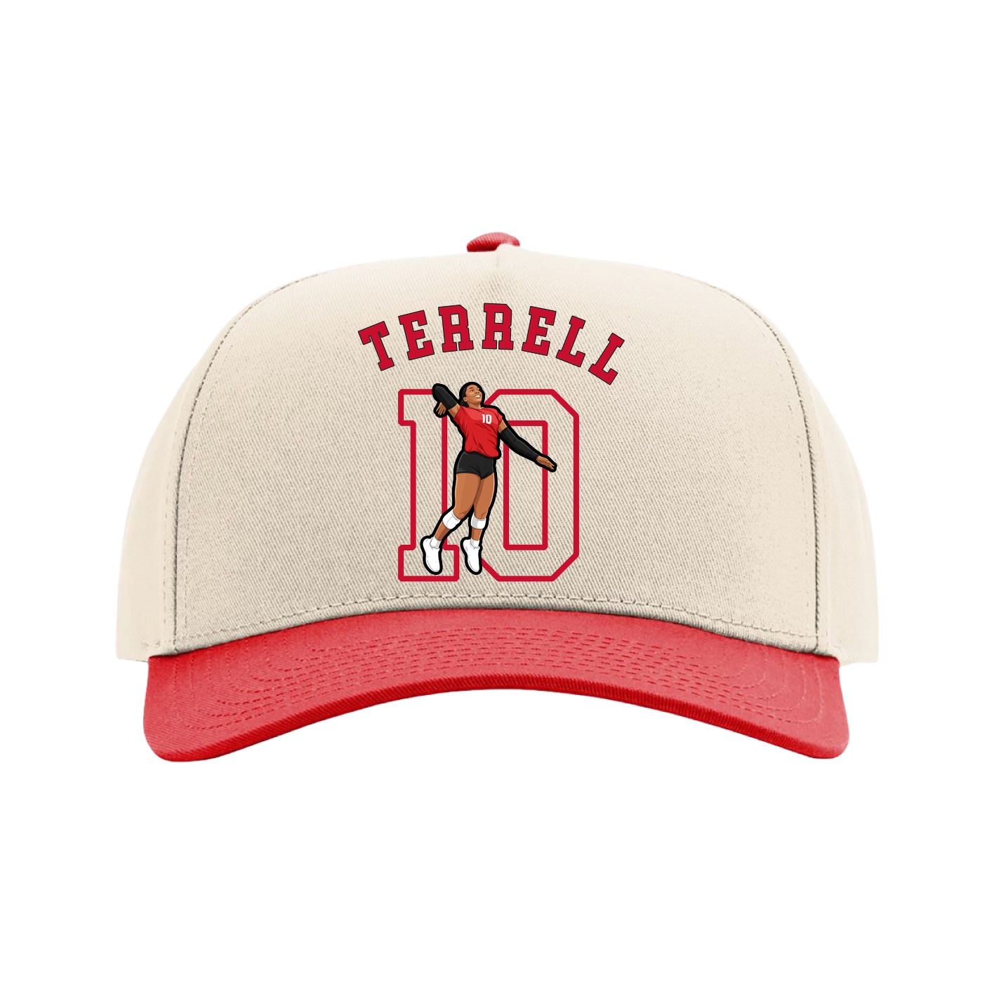 Full Fabric Five-Panel Champ Cap — Shirsey Arch in Cream/Red