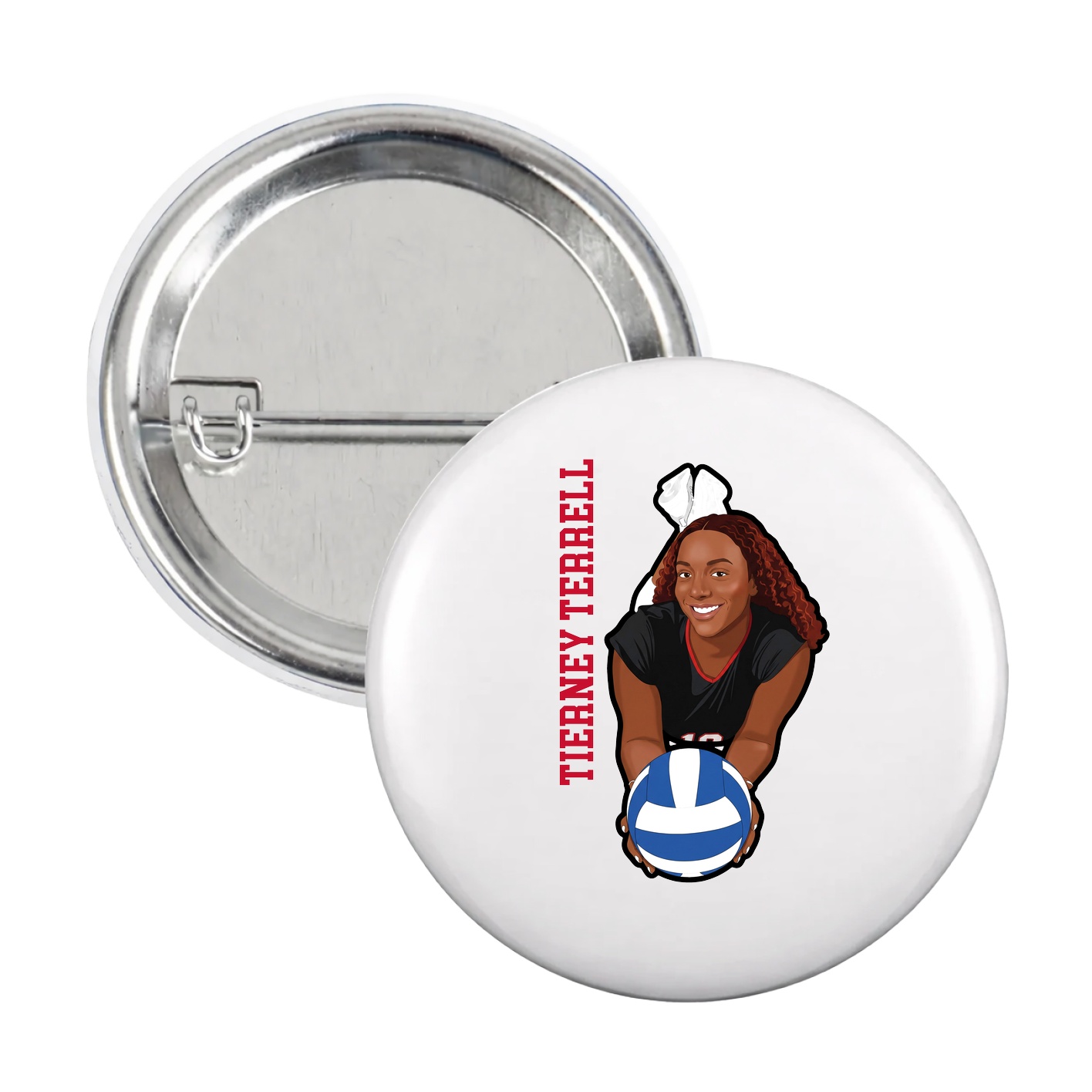 Game Day Button — Name Vertical in White