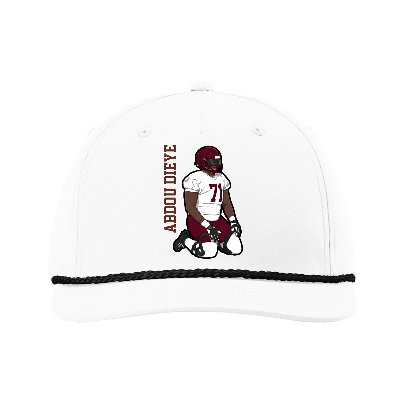 Five-Panel Classic Rope Cap — Name Vertical in White