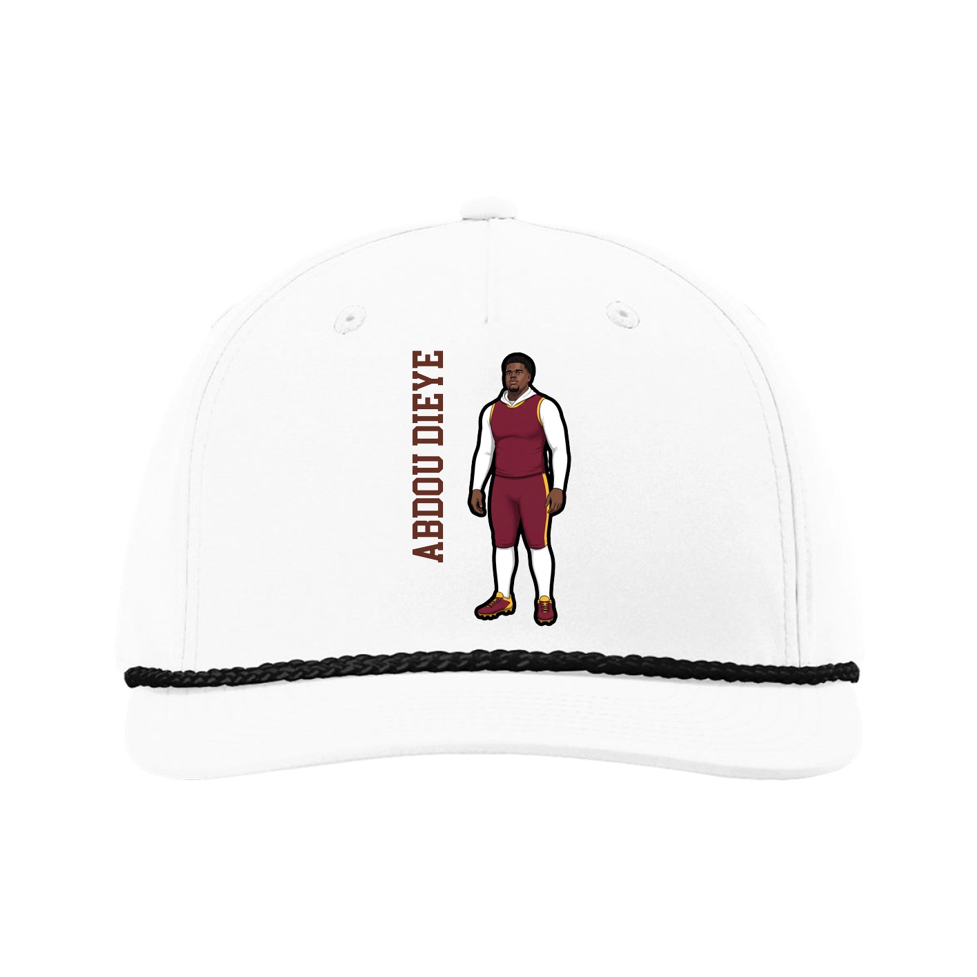 Five-Panel Classic Rope Cap — Name Vertical in White