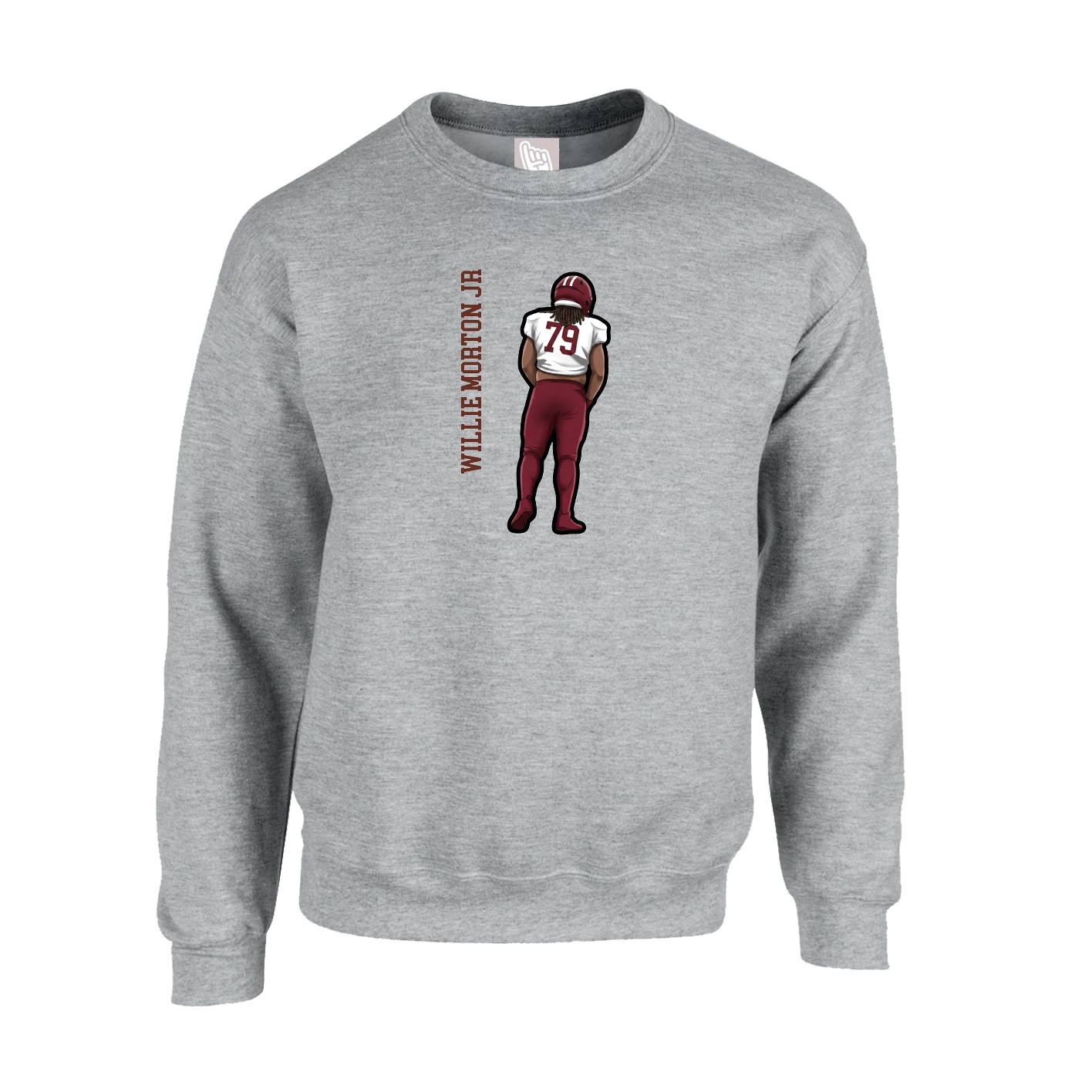 Fleece Crew — Name Vertical in Grey
