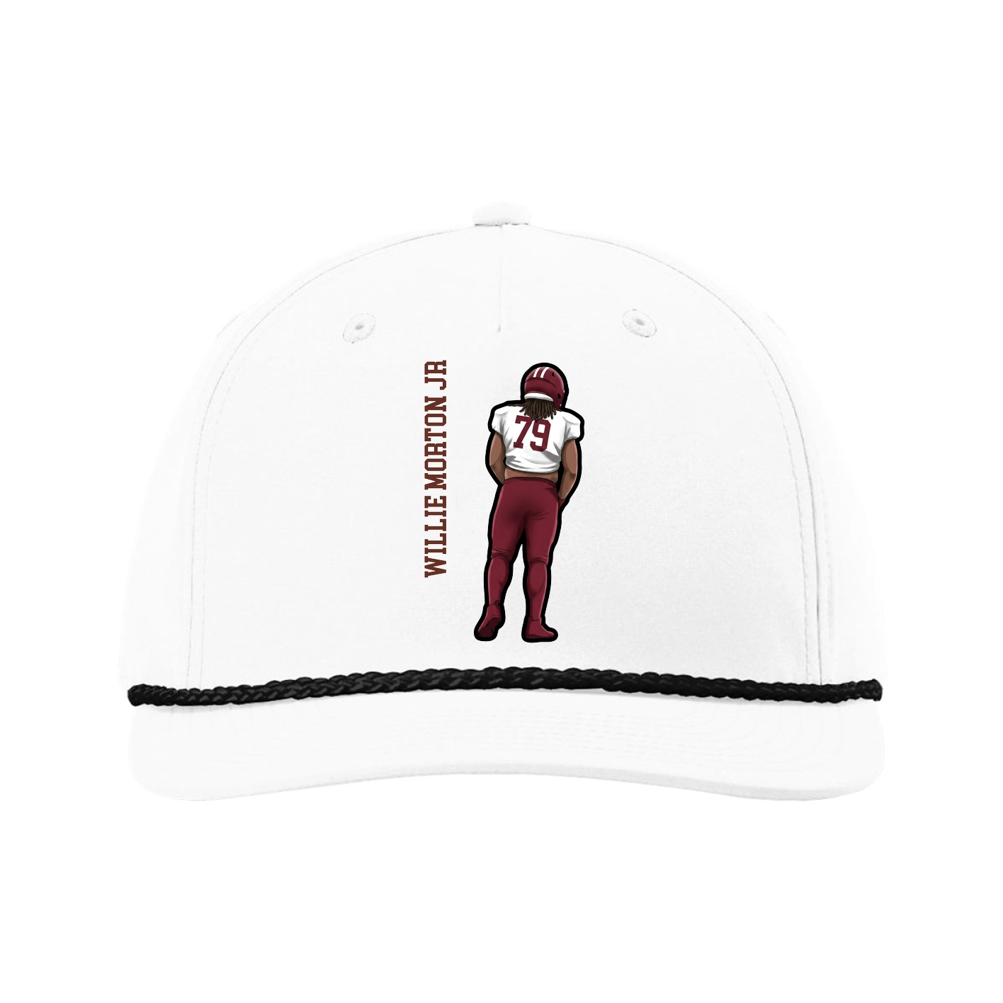 Five-Panel Classic Rope Cap — Name Vertical in White