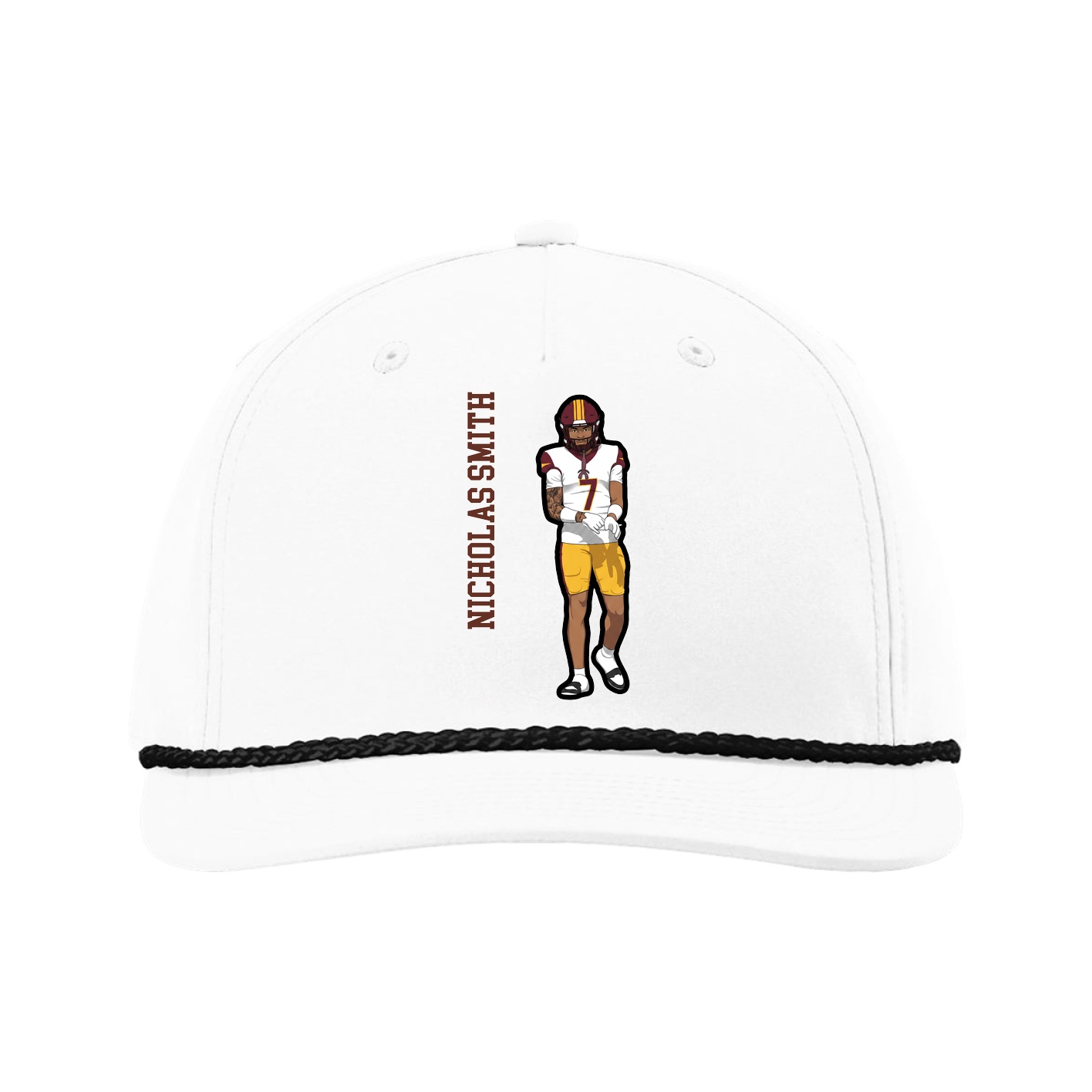 Five-Panel Classic Rope Cap — Name Vertical in White