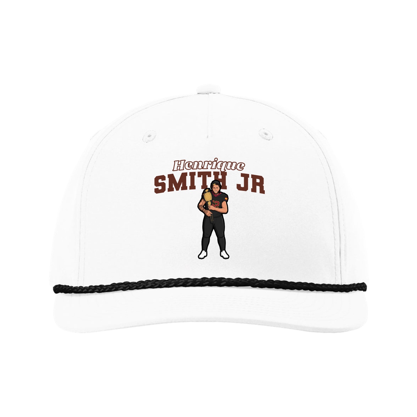 Five-Panel Classic Rope Cap — Name Arch in White