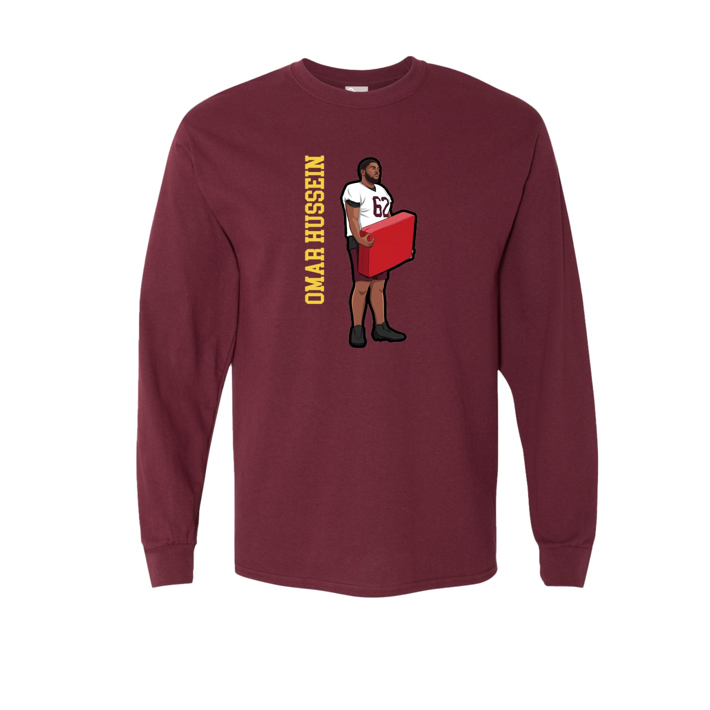 Long Sleeve Tee — Name Vertical in Maroon