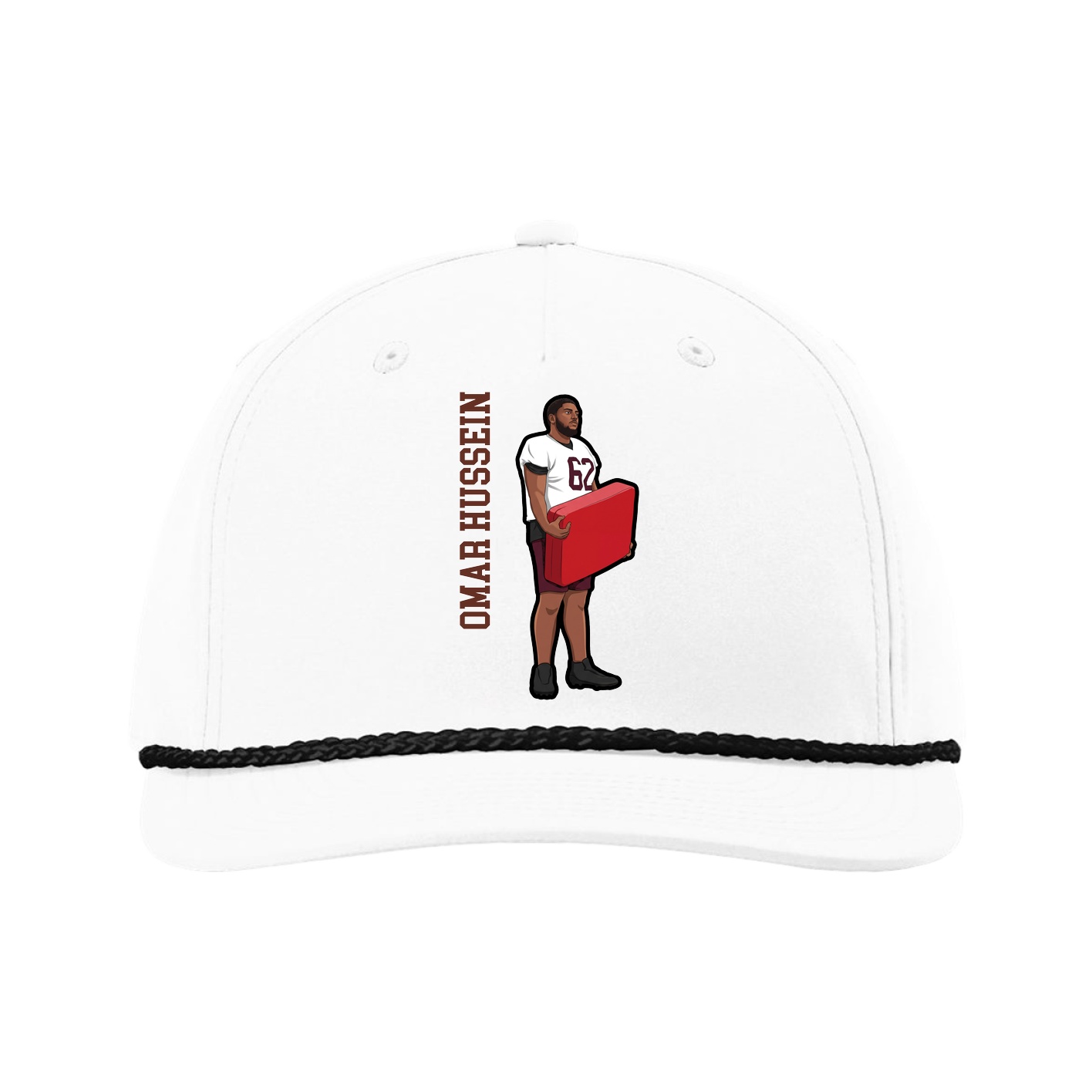 Five-Panel Classic Rope Cap — Name Vertical in White