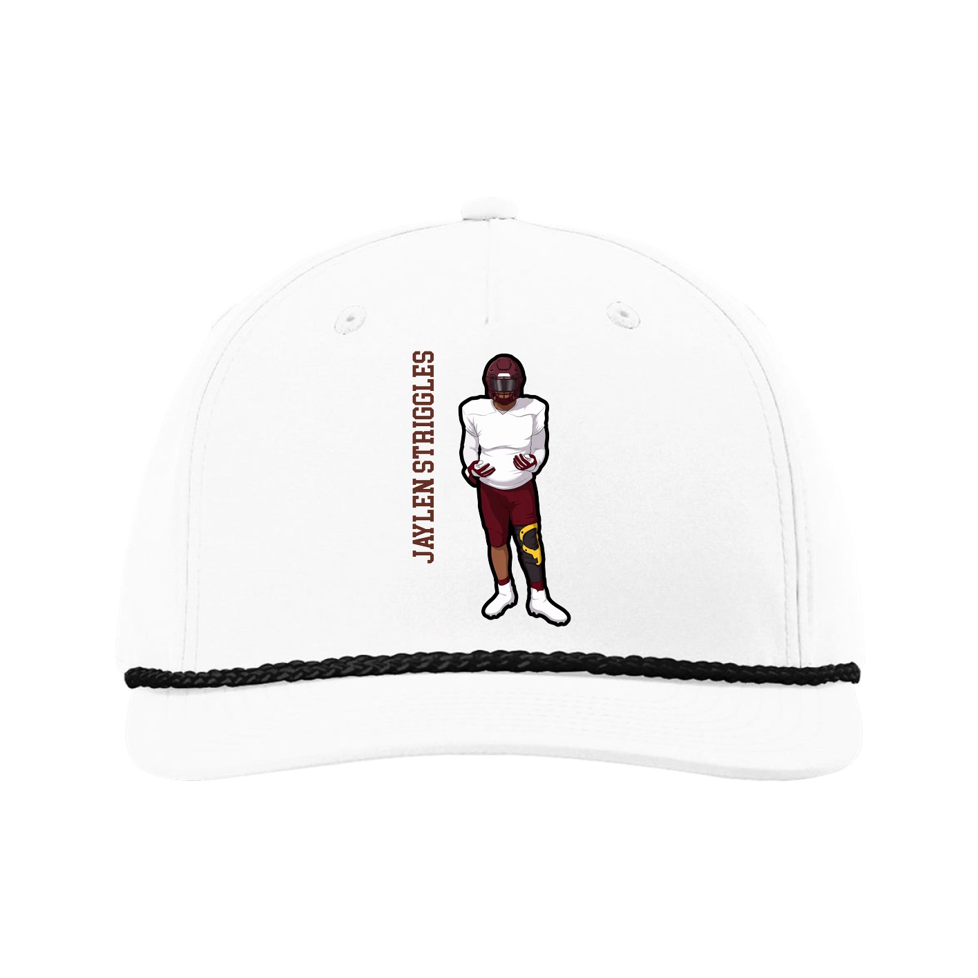 Five-Panel Classic Rope Cap — Name Vertical in White