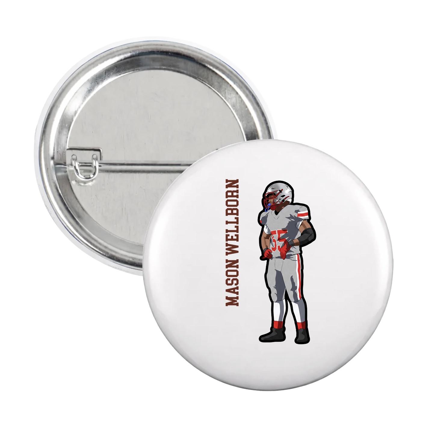 Game Day Button — Name Vertical in White
