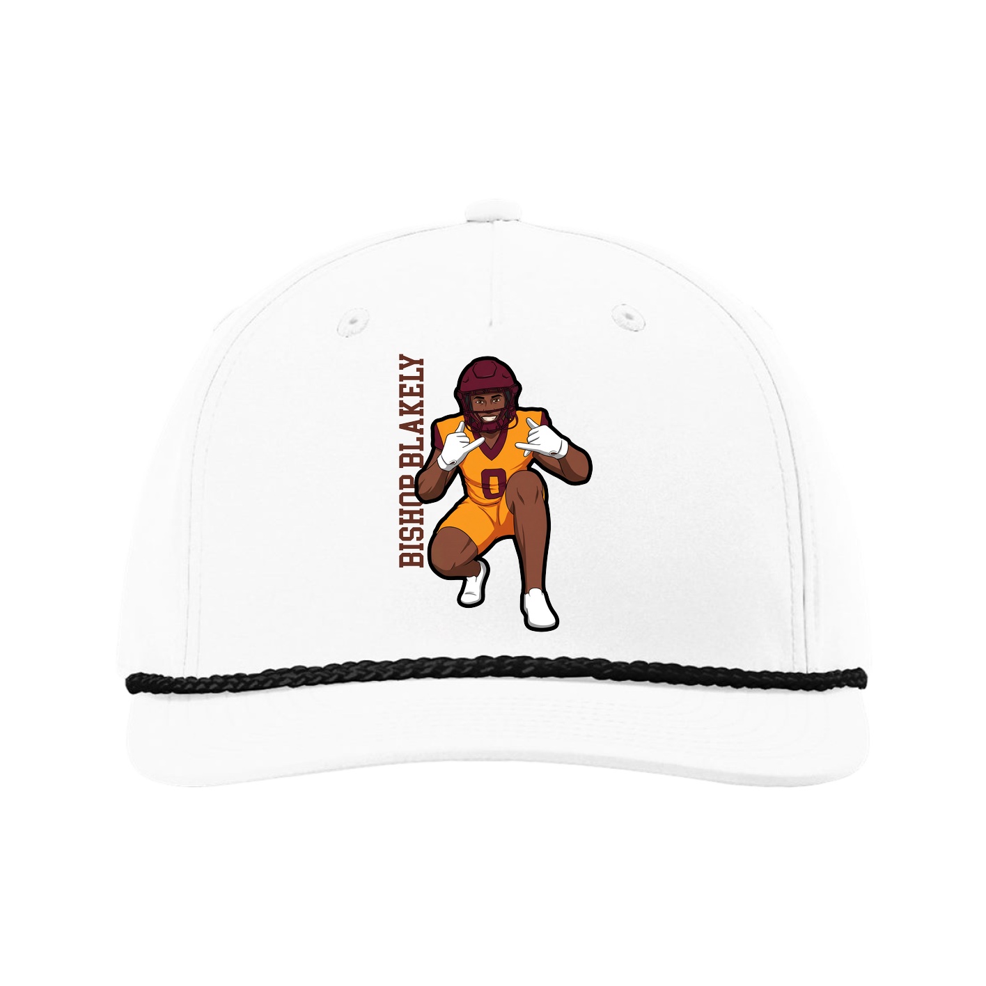 Five-Panel Classic Rope Cap — Name Vertical in White
