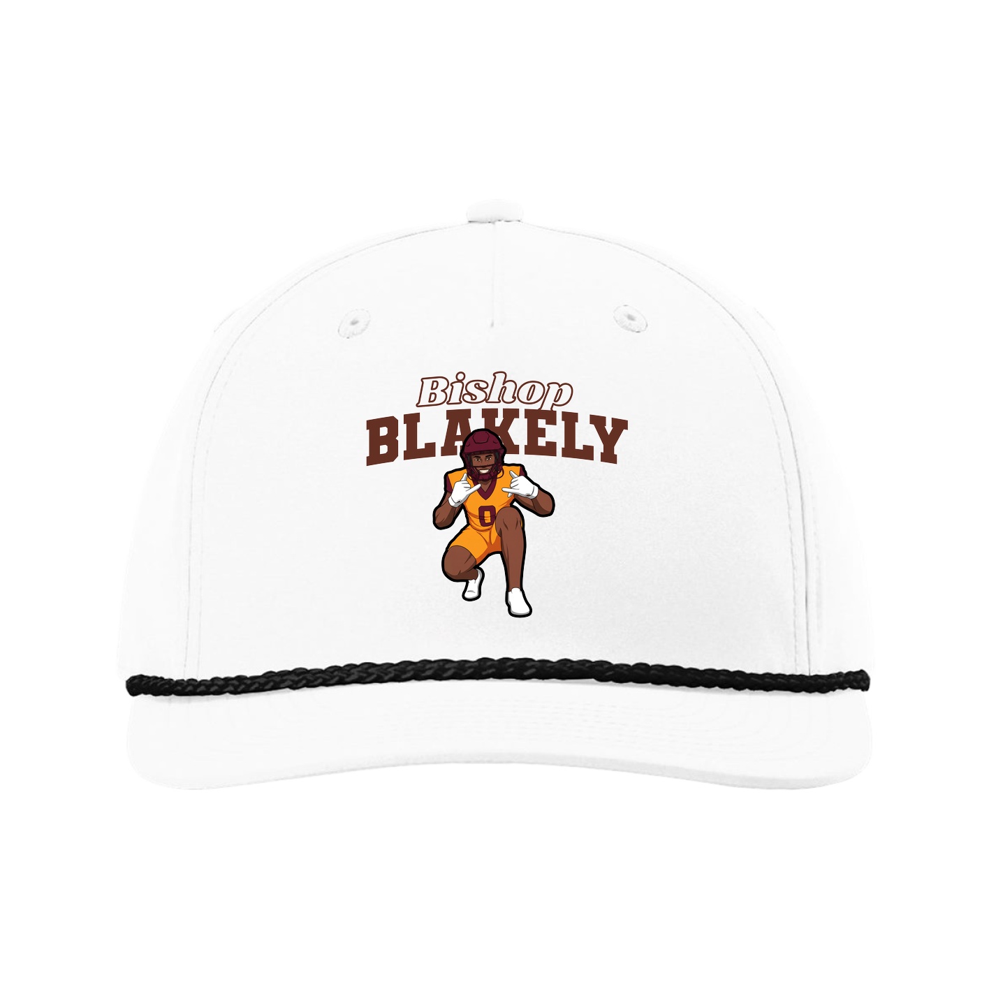 Five-Panel Classic Rope Cap — Name Arch in White