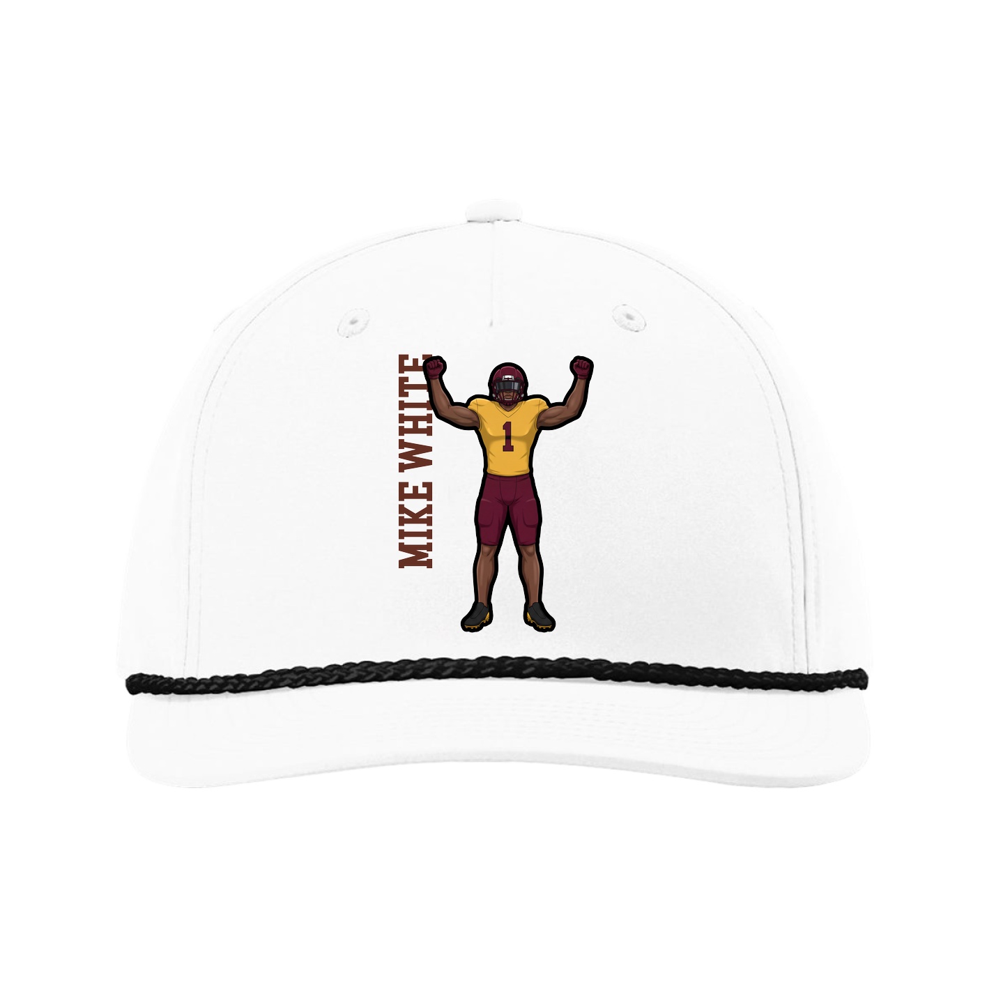 Five-Panel Classic Rope Cap — Name Vertical in White