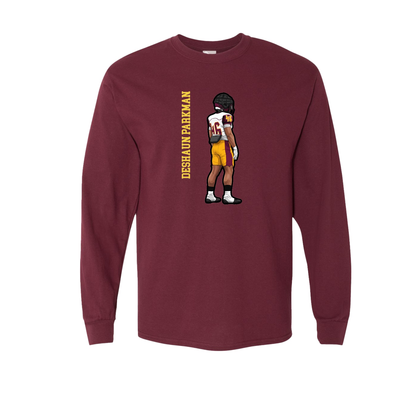 Long Sleeve Tee — Name Vertical in Maroon