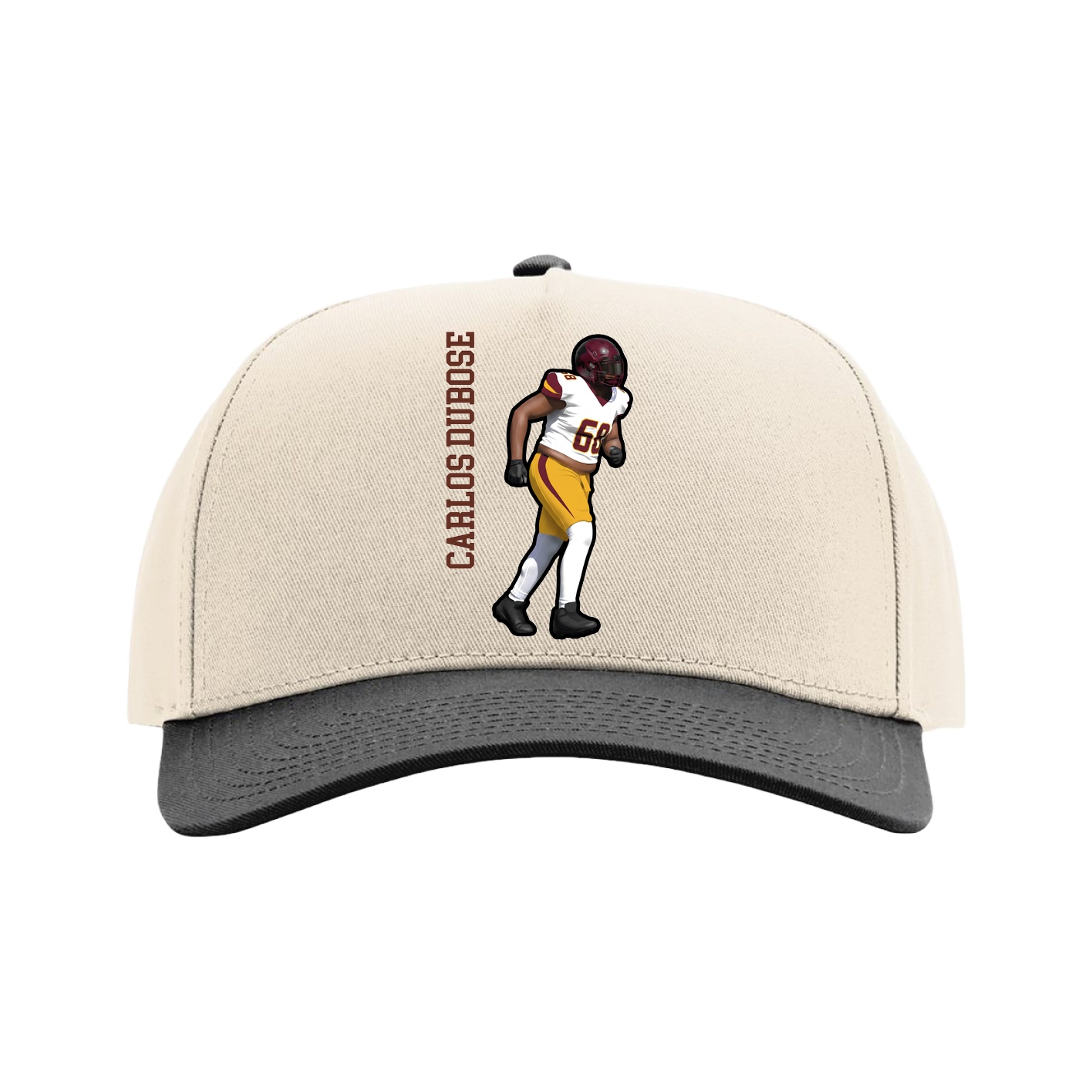 Full Fabric Five-Panel Champ Cap — Name Vertical in Cream/Black