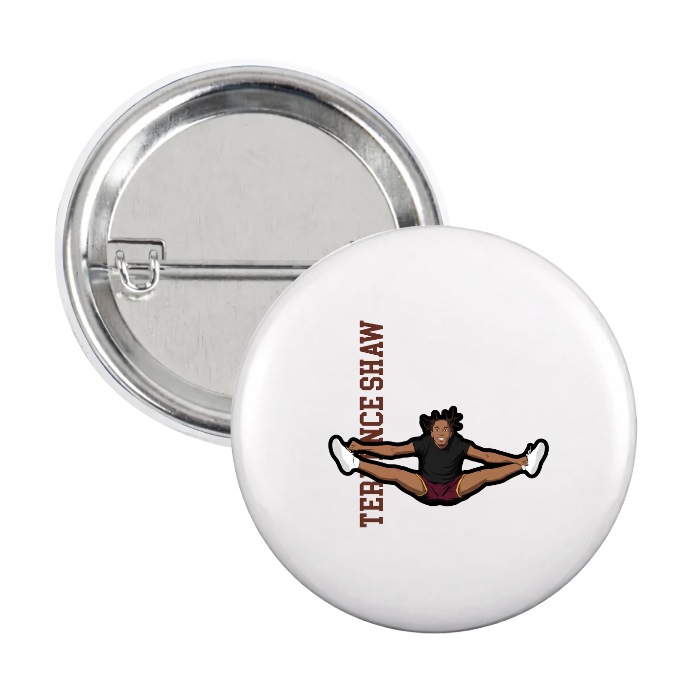 Game Day Button — Name Vertical in White
