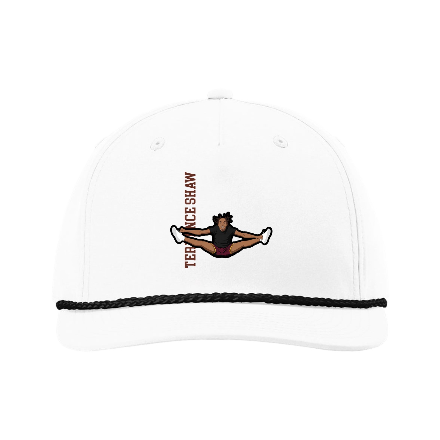 Five-Panel Classic Rope Cap — Name Vertical in White