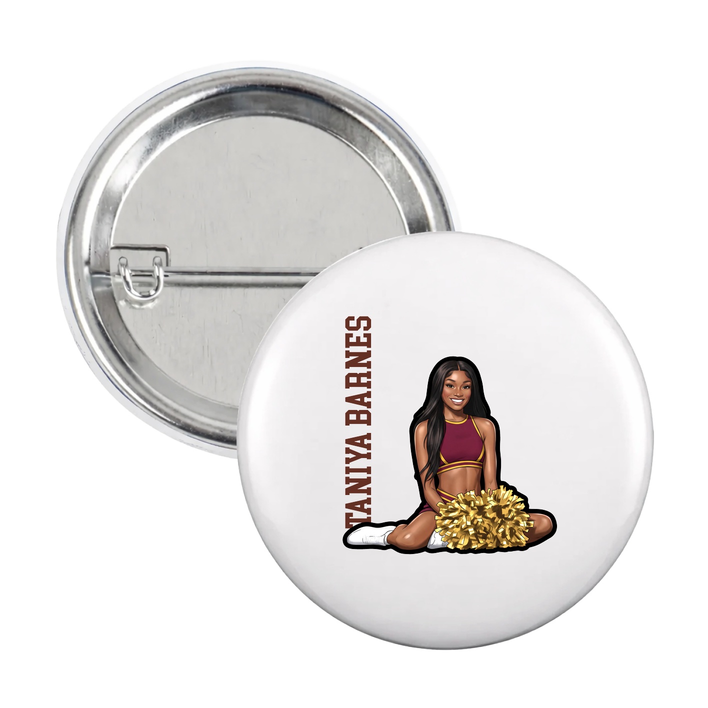 Game Day Button — Name Vertical in White