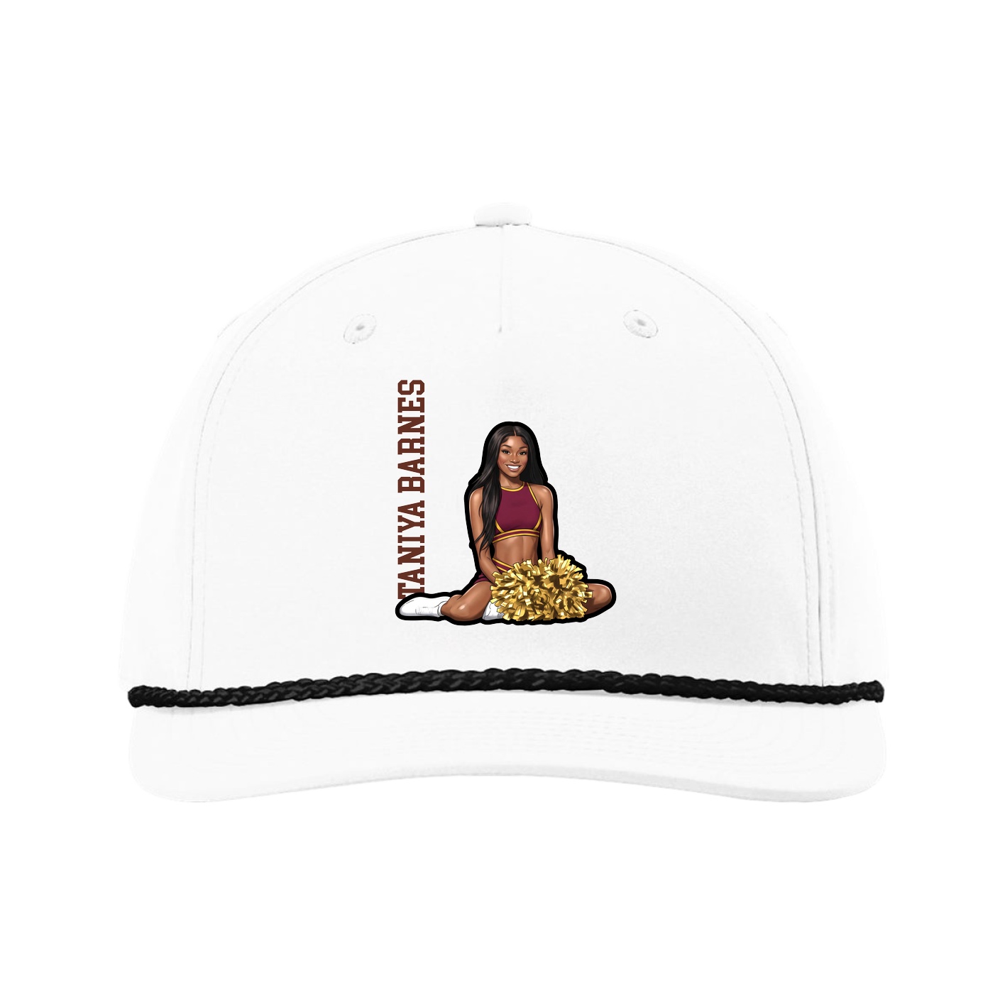 Five-Panel Classic Rope Cap — Name Vertical in White